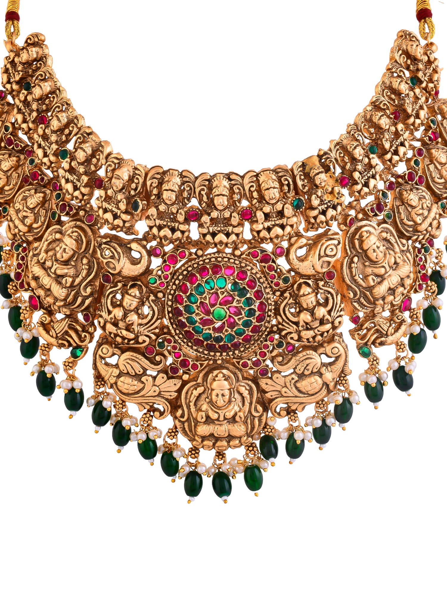 Gold-Plated Traditional Necklace Set with Colorful Gemstones