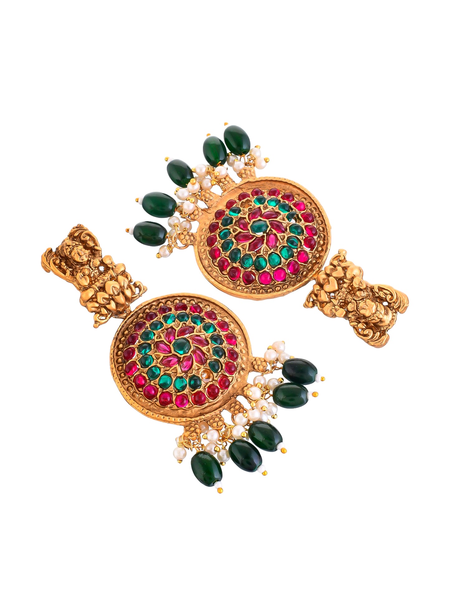 Gold-Plated Traditional Necklace Set with Colorful Gemstones