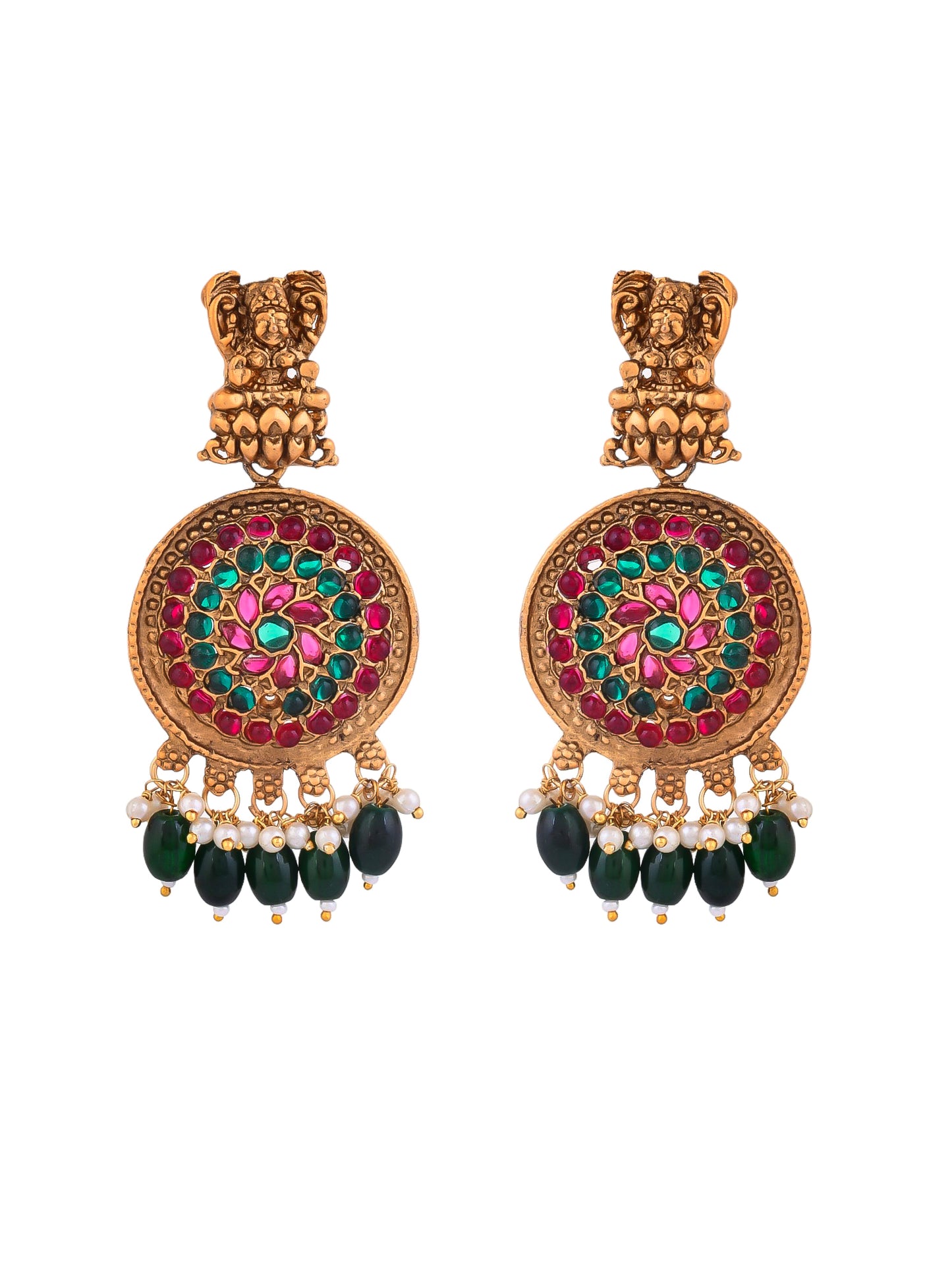 Gold-Plated Traditional Necklace Set with Colorful Gemstones