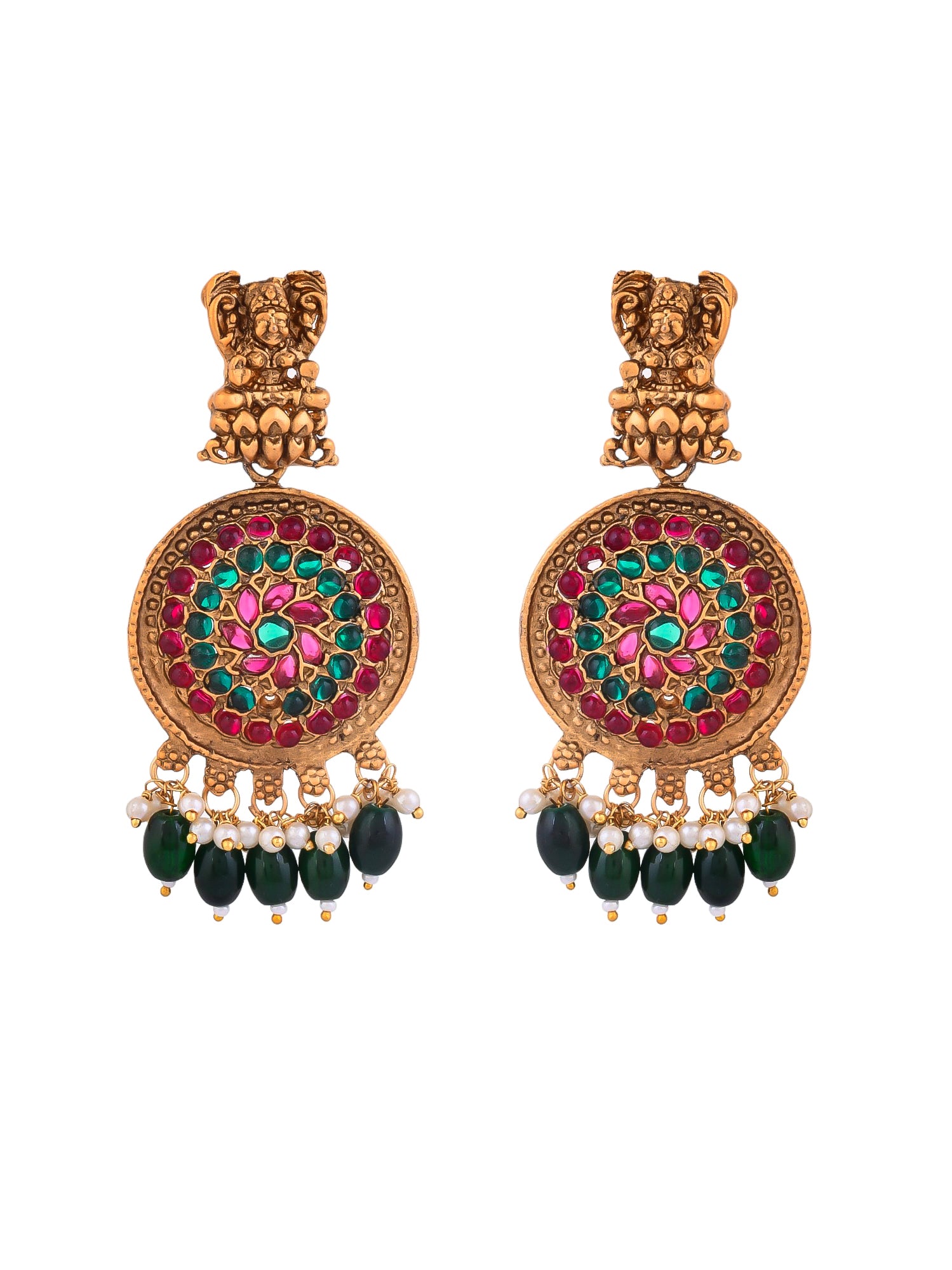 Gold-Plated Traditional Necklace Set with Colorful Gemstones