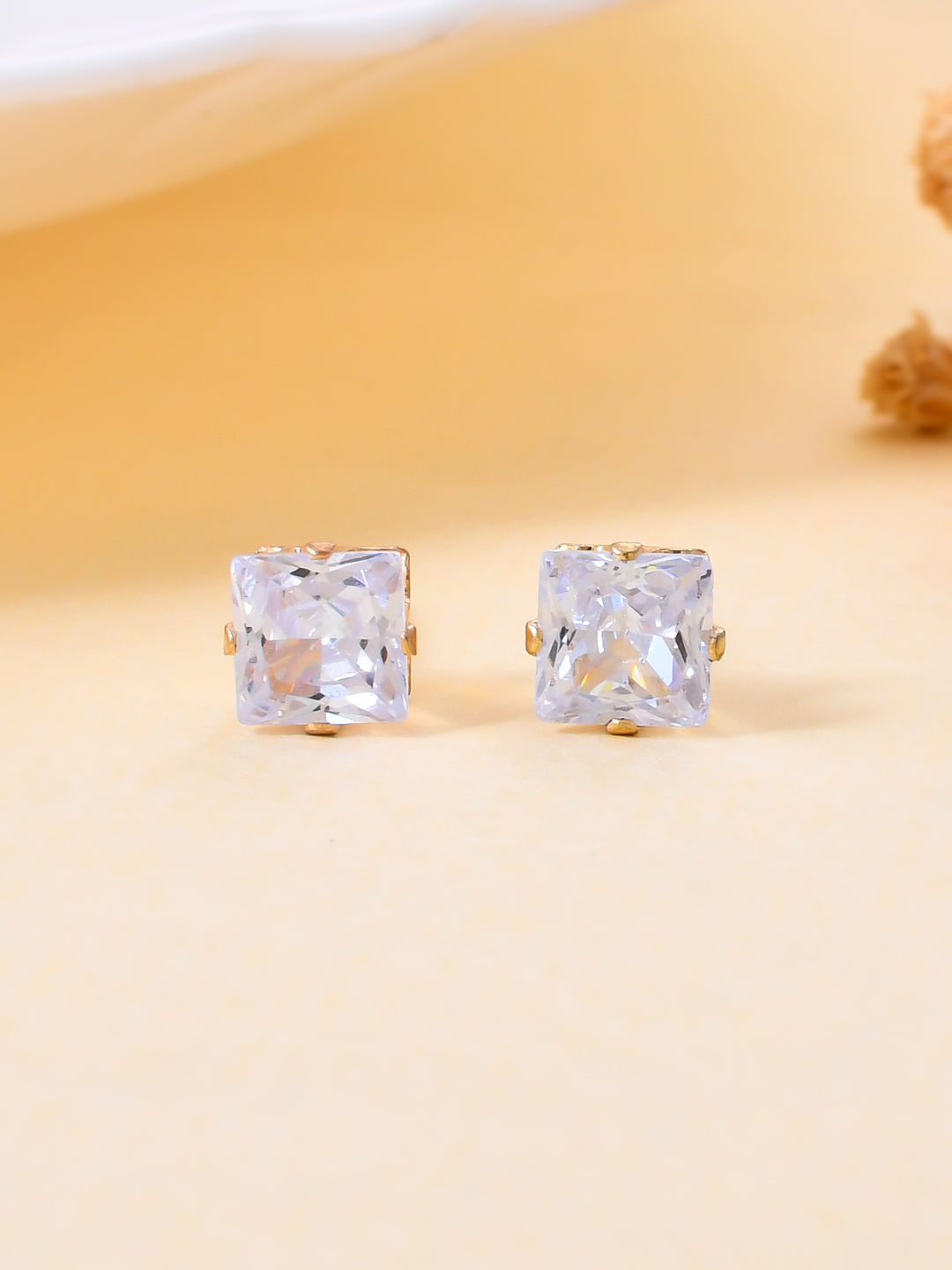 Silver Square American Diamond Stud Earrings