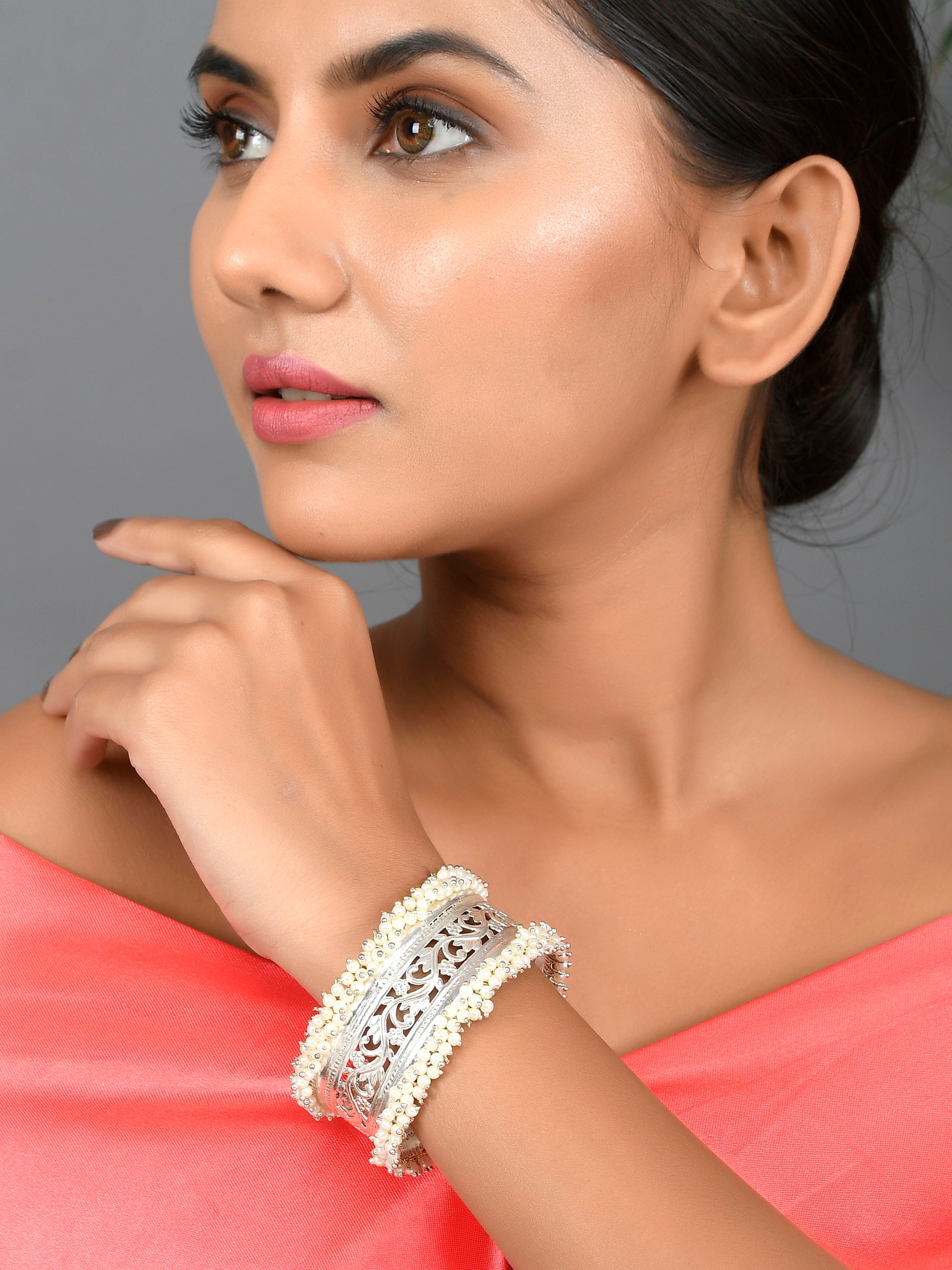 Silver Plated Pearl Handcrafted Cuff Bracelet