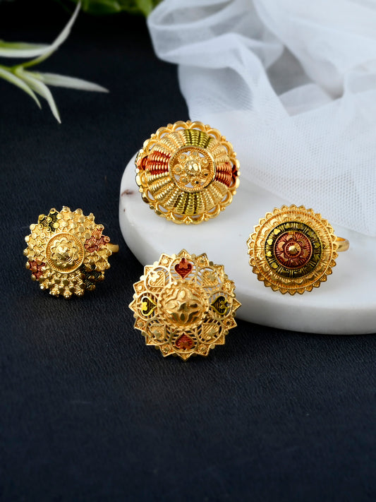 Set of 4 Gold Plated Meenkari Floral Ring for Women