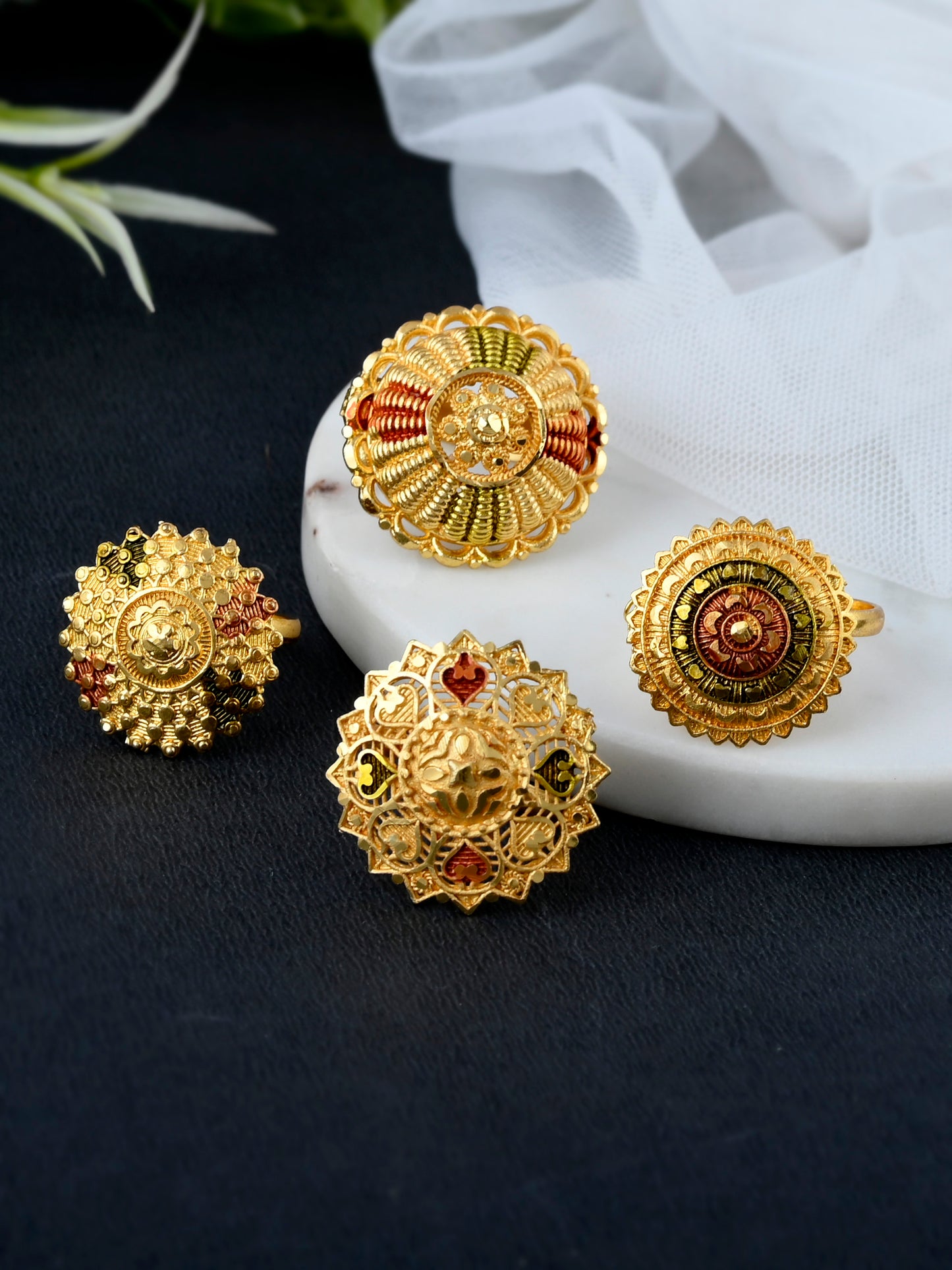 Set of 4 Gold Plated Meenkari Floral Finger Rings for Women Online