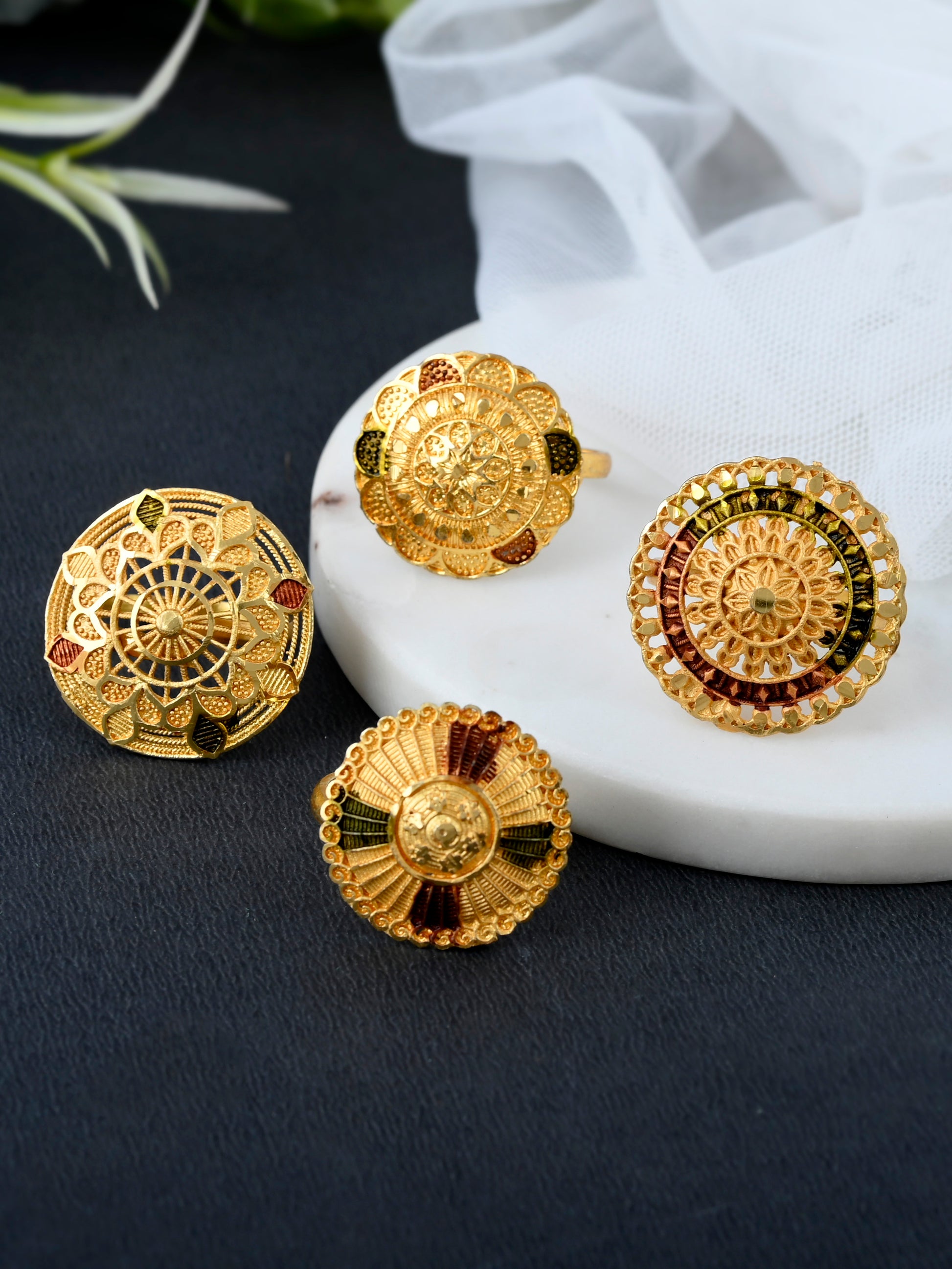 Set of 4 Gold Plated Handcrafted Floral Finger Rings for Women Online