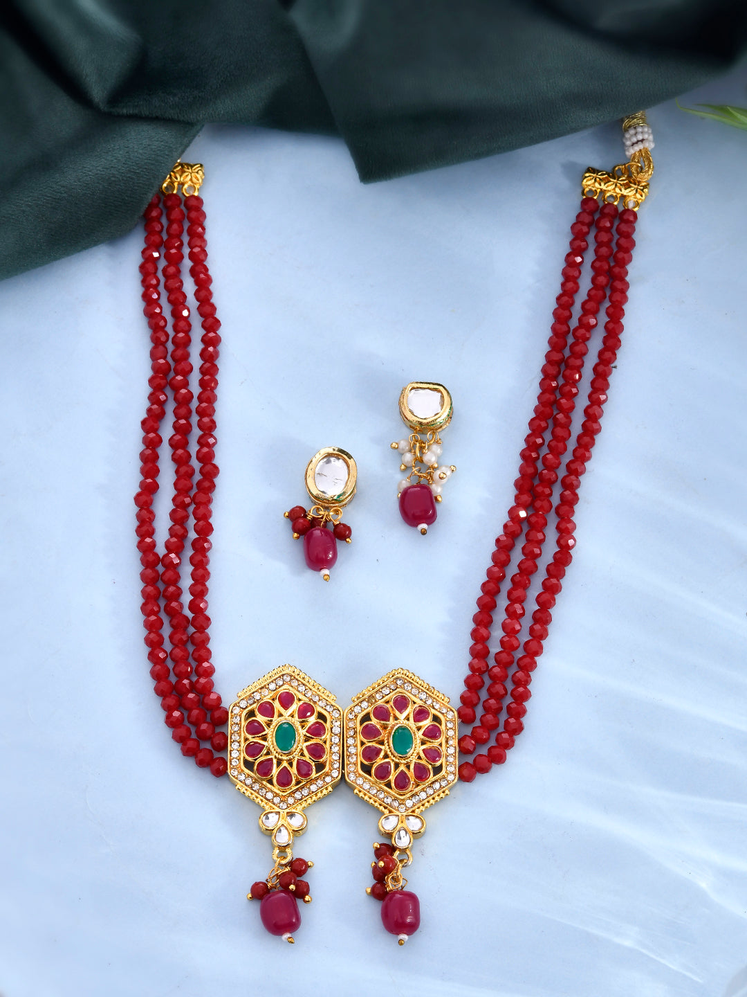 Red Beads Choker Jewellery Set