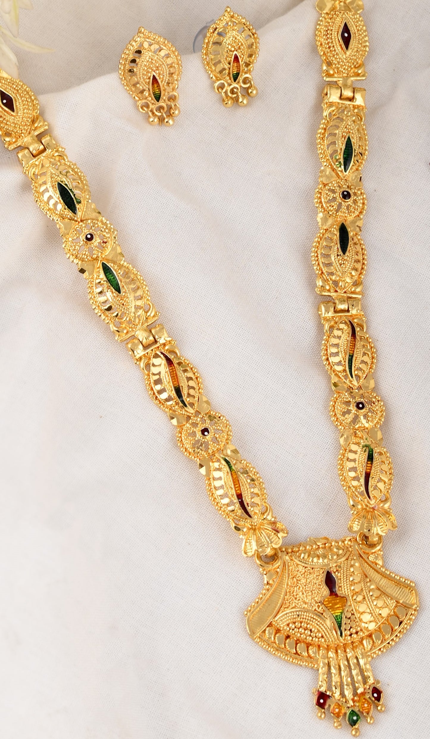 Gold Plated Traditional Meenakari Temple Jewellery Set