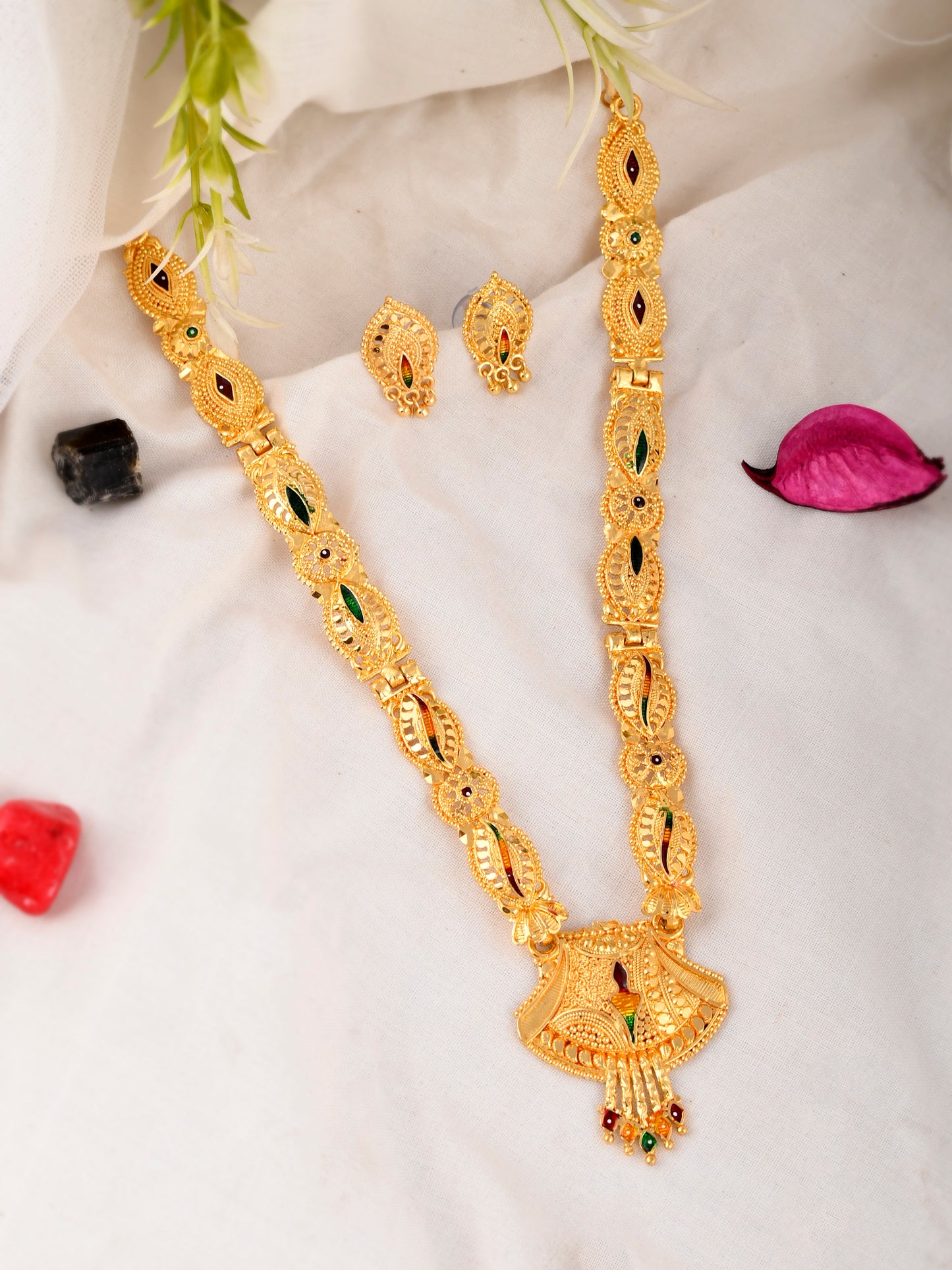 Gold Plated Traditional Meenakari Temple Jewellery Set