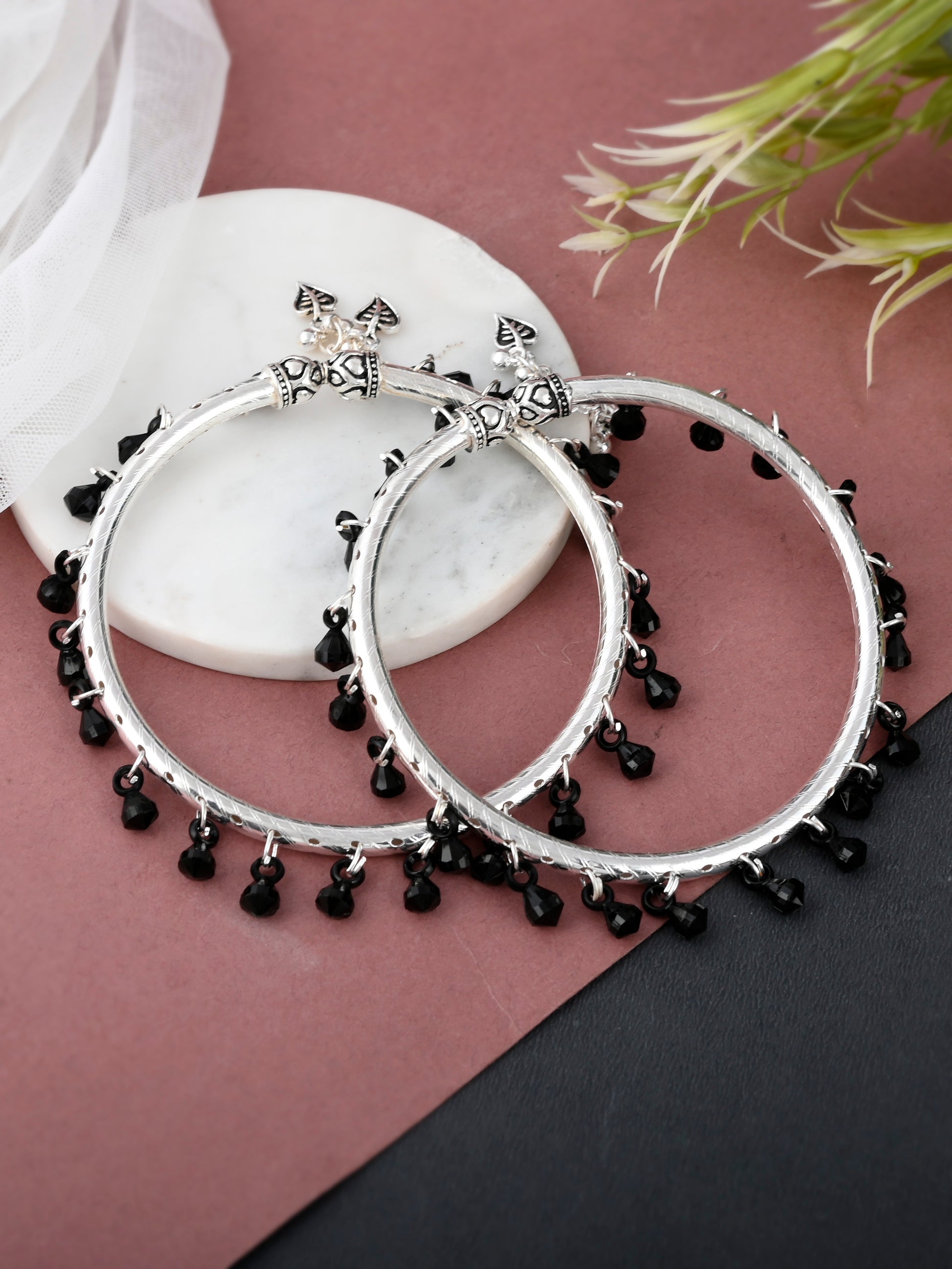 Butterfly Charm Anklets with Black Bead Accents