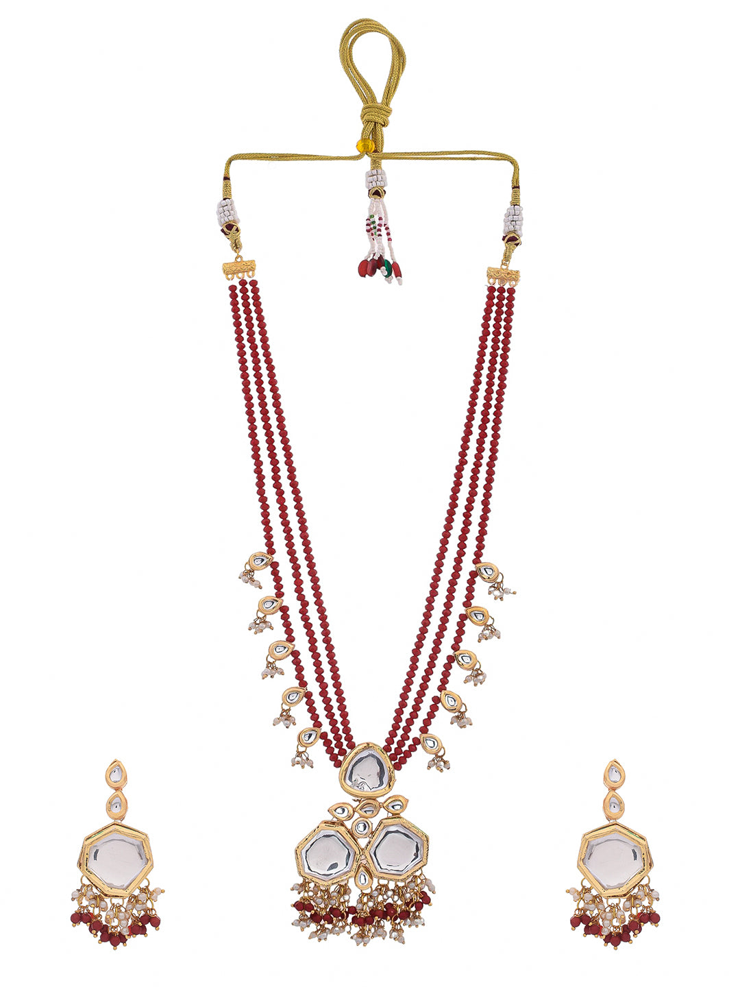 ShopThis long layered handcrafted kundan with pearl jewellery and earring for women is a stunning addition to any outfit. Made with high-quality materials, it adds a touch of elegance and sophistication. Perfect for special occasions or everyday wear, this jewellery set is sure to impress.
