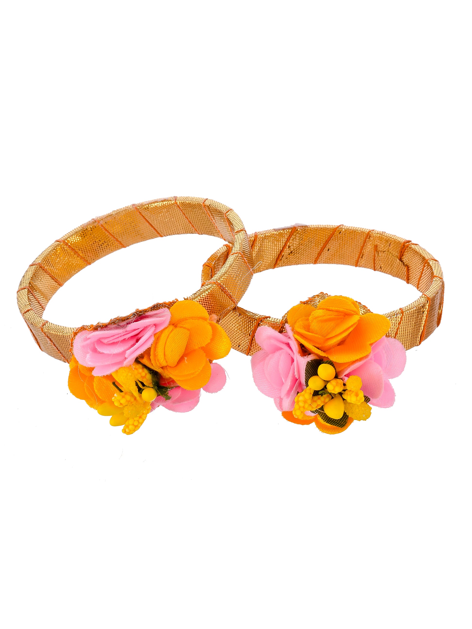Pink and Yellow Haldi Flower Jewellery Set