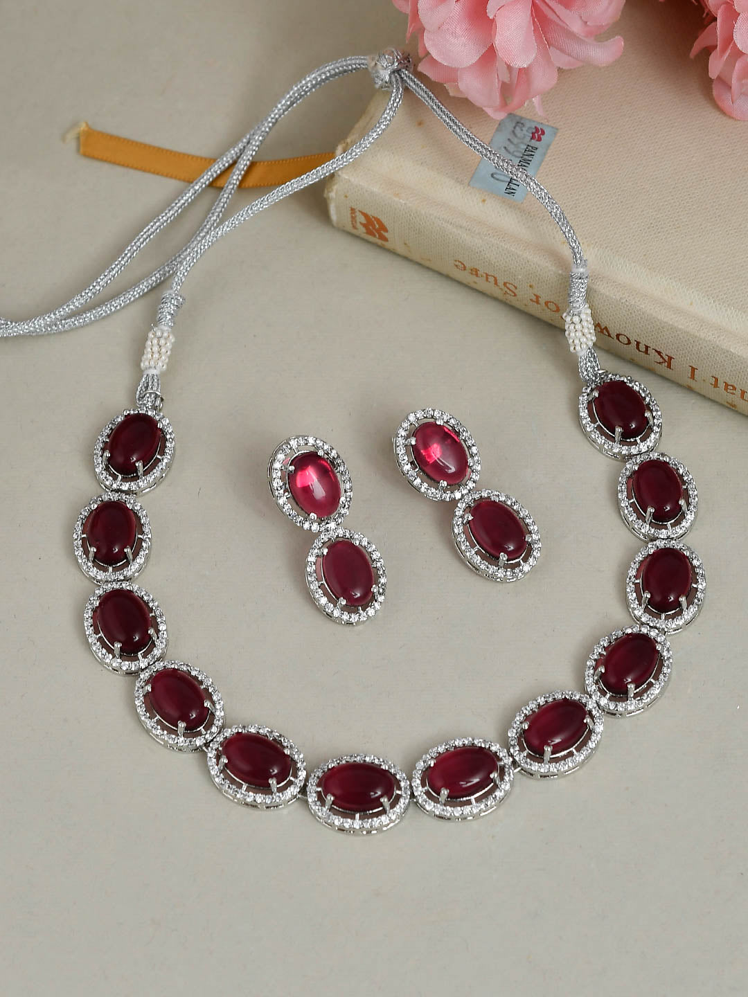 Buy American Diamond Red Jewellery Set for Women Online at