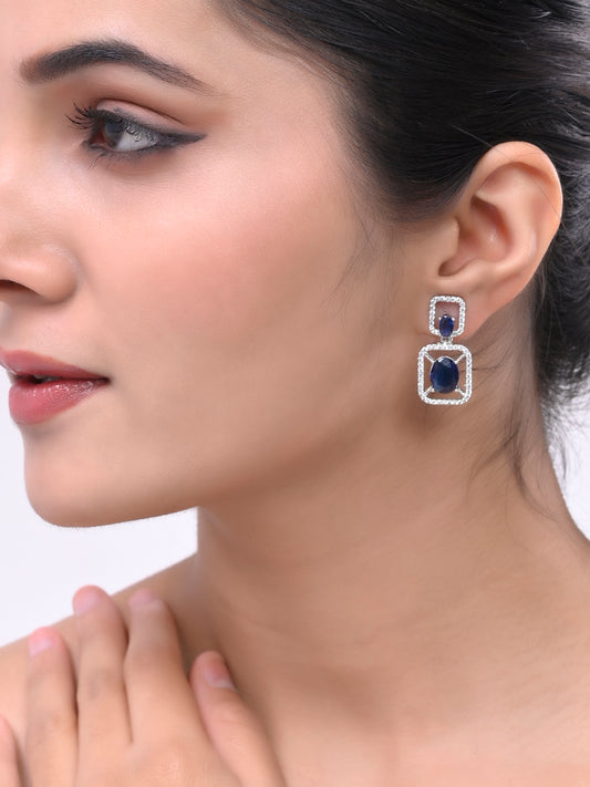 Silver Plated Blue American Dimond Drop Earrings