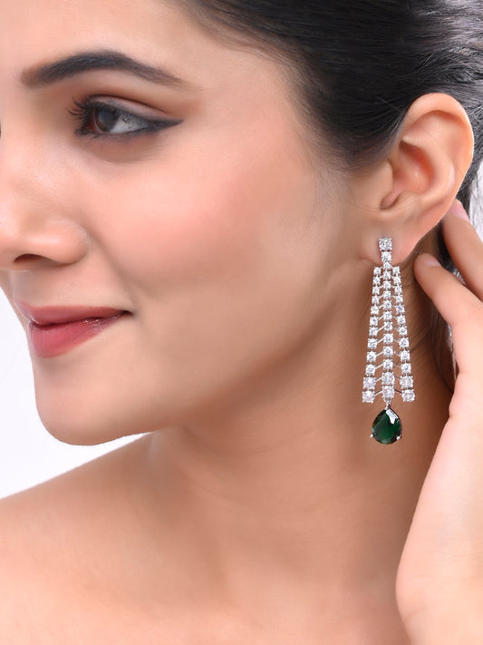 Green American Dimond Long Earrings