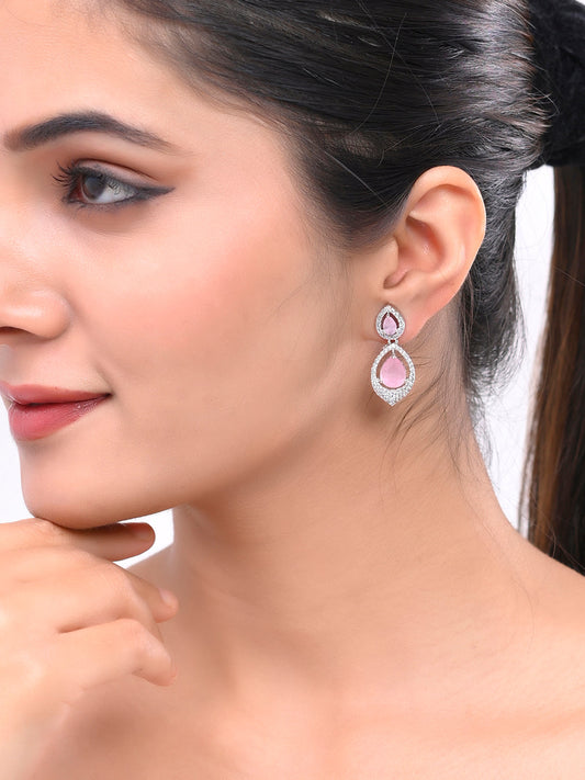 Pink American Dimond Drop Earrings