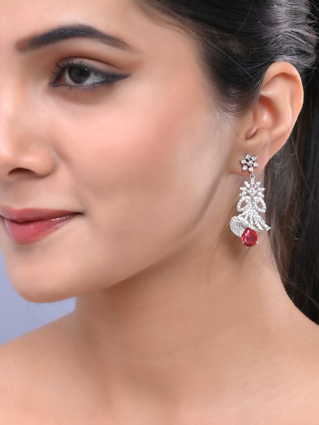 Red American Dimond Long Drop Earrings