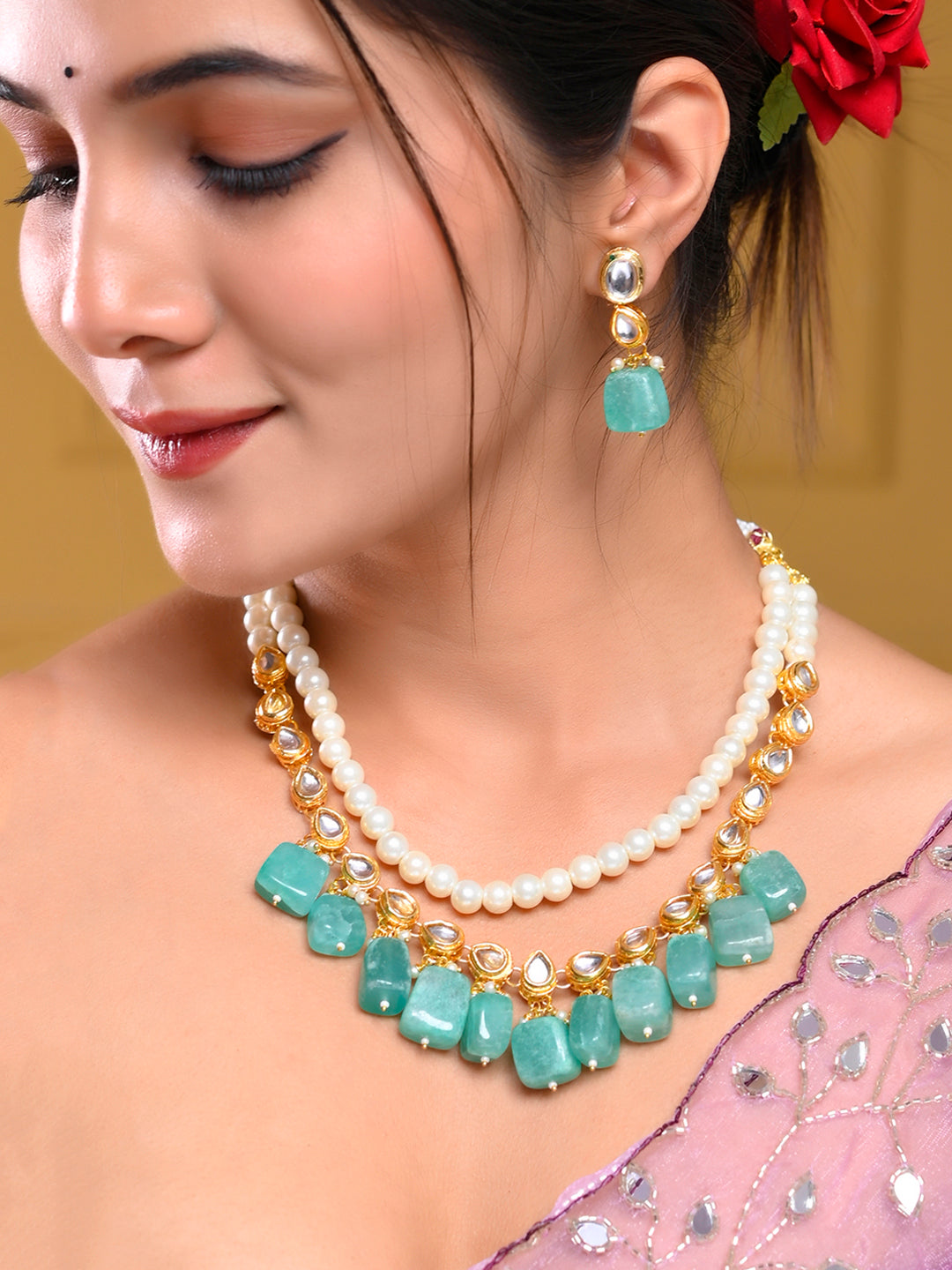Kundan Pearl Jewellery Set For Women