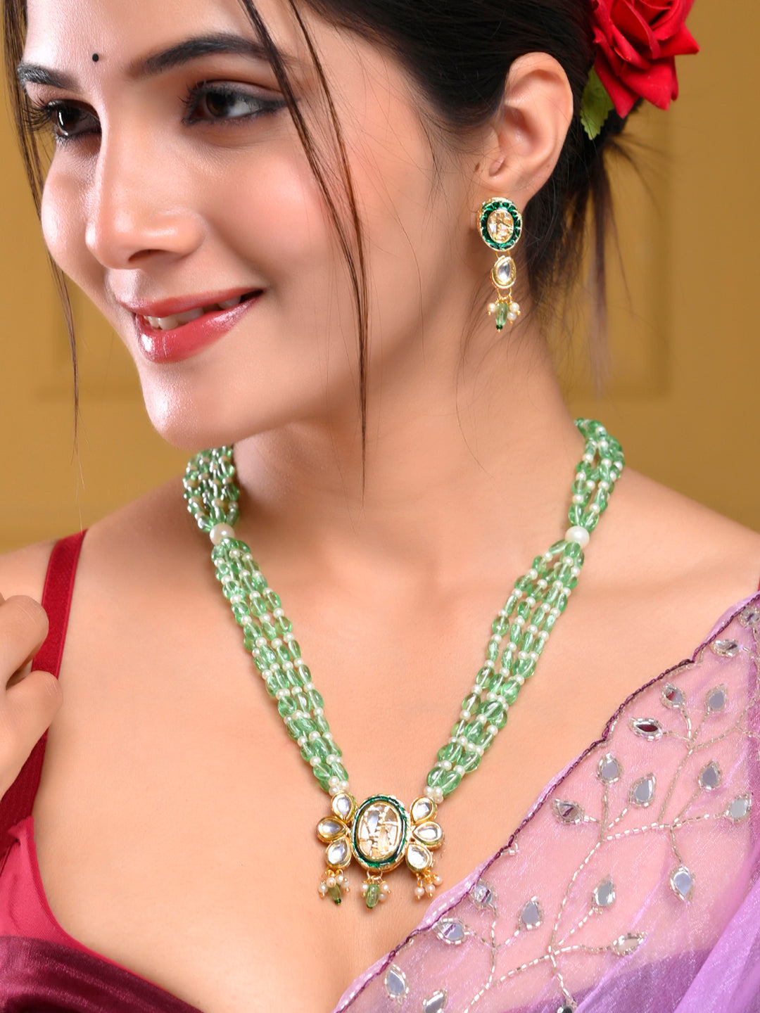 Kundan Long Necklace Set For Women