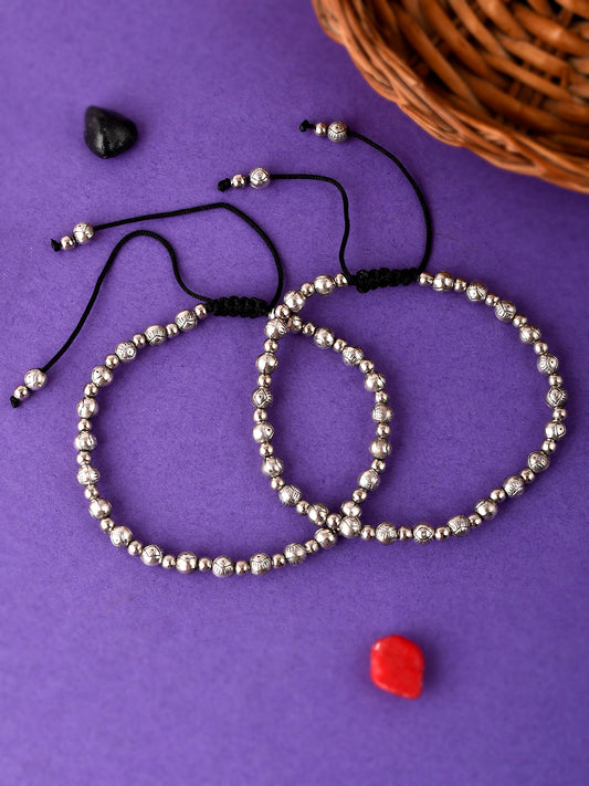 Silver Toned Beaded Evil Eye Chain Anklet