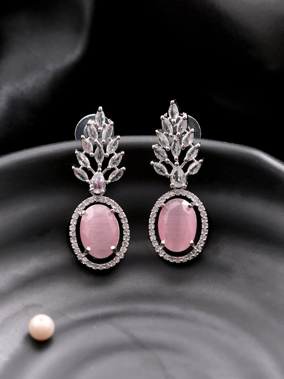 Trending Silver Plated Pink  American Dimond Drop Earrings (SBE32MR_698)