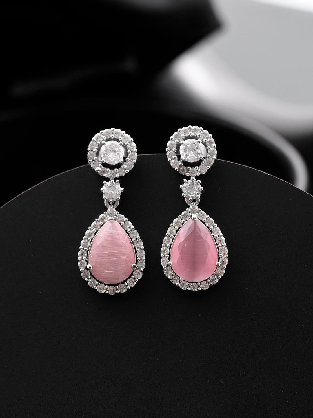 New Silver Plated Pink  American Dimond Drop Earrings (SBE32MR_699)