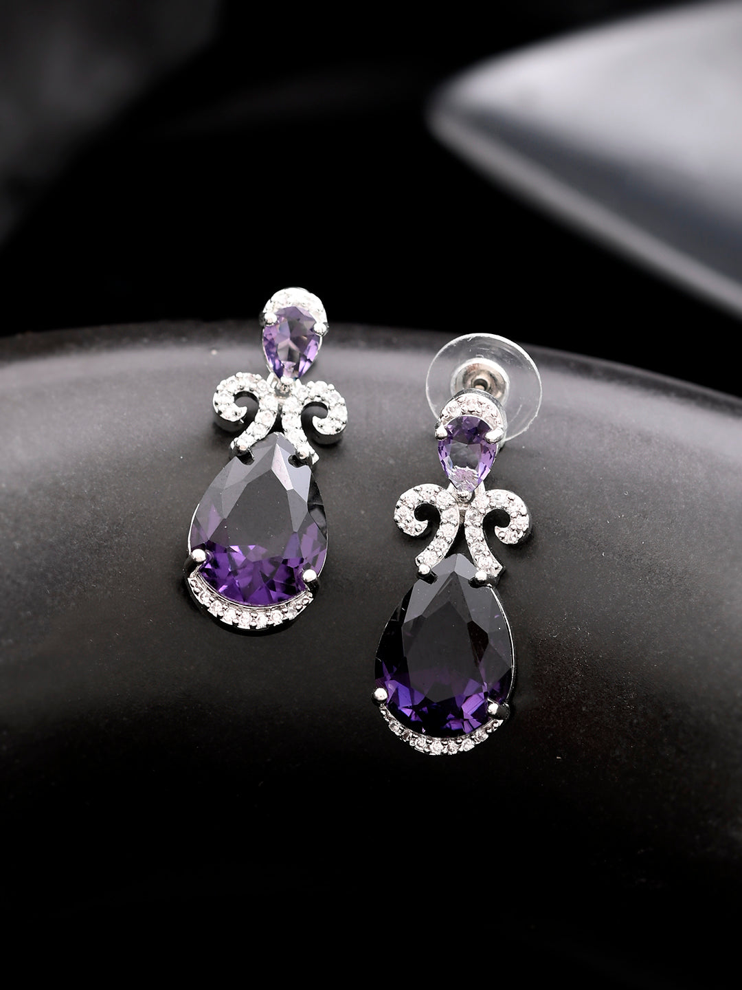 Trending Silver Plated Purple American Dimond Drop Earrings (SBE32MR_691 )