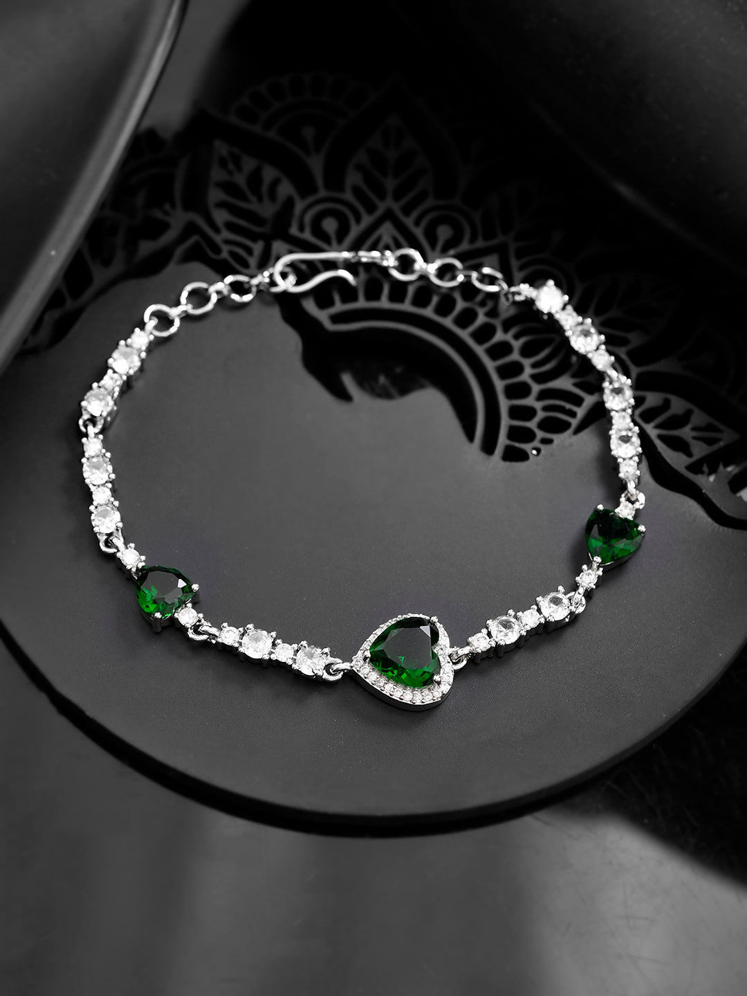 Green American diamond Heart Shape Charm Bracelets for Women