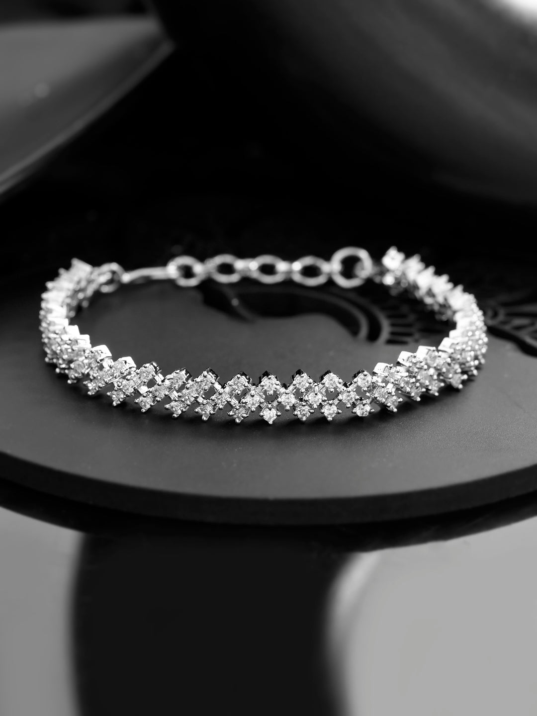 Silver-Plated American Diamond Bracelet for Girls and Women