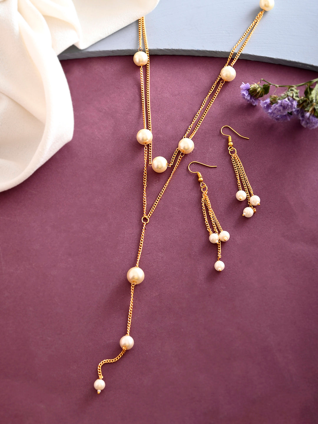 Gold Plated & Pearl Jewellery Set For Women