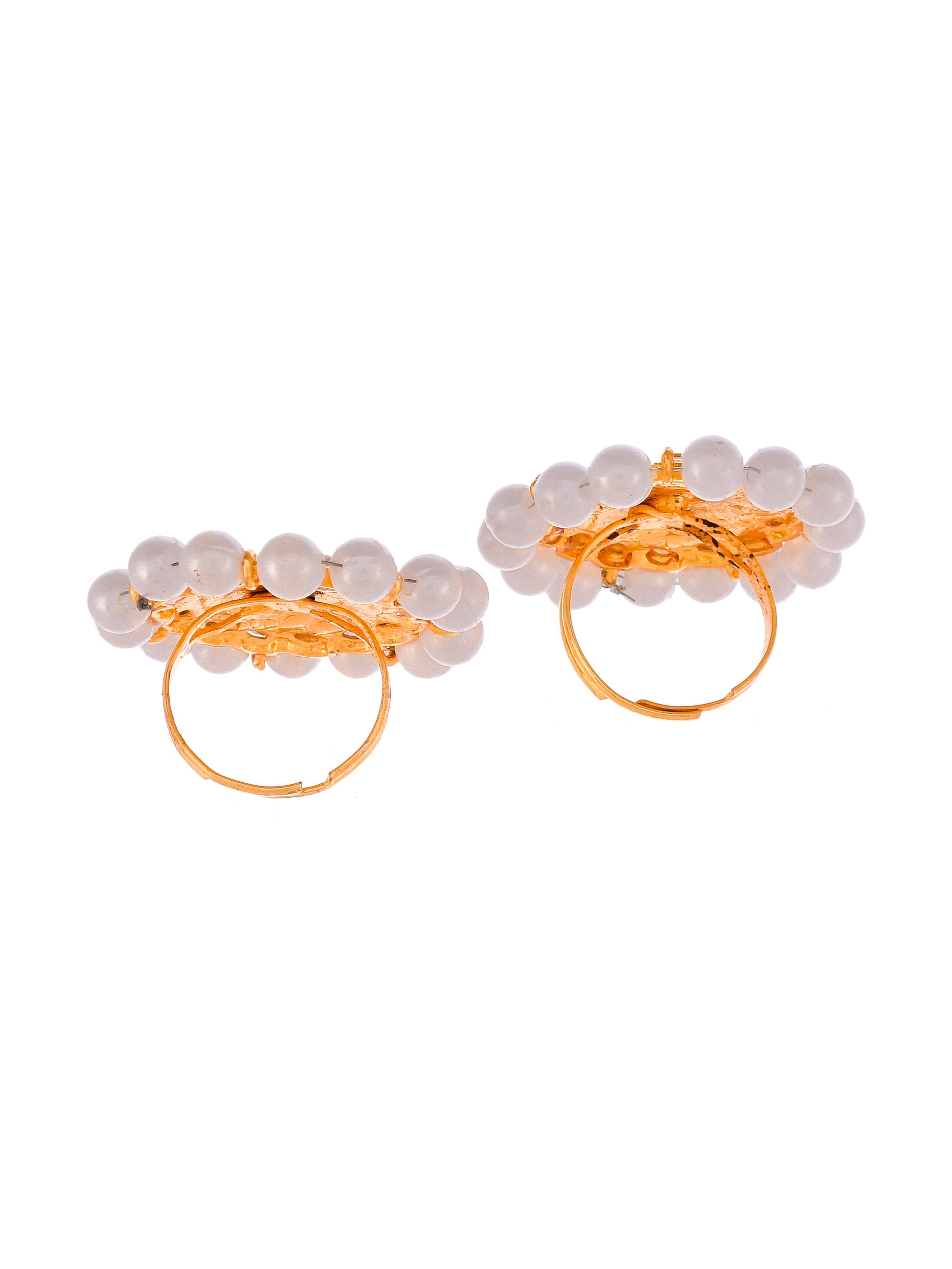 Set of 2 Gold Plated Pink & Red Meenakari Pearl Beaded Finger Ring