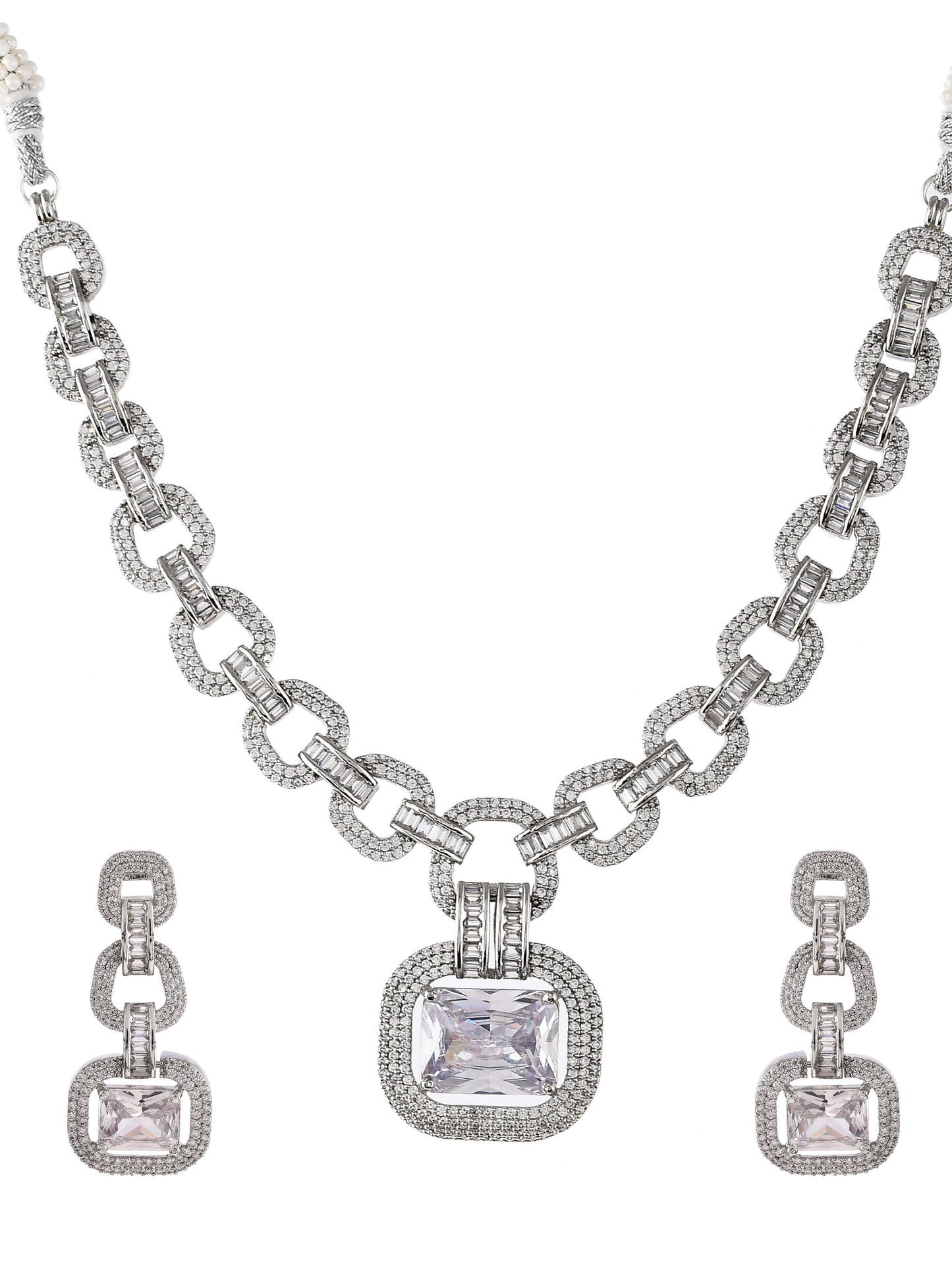 American Diamond Silver Plated Jewellery Set