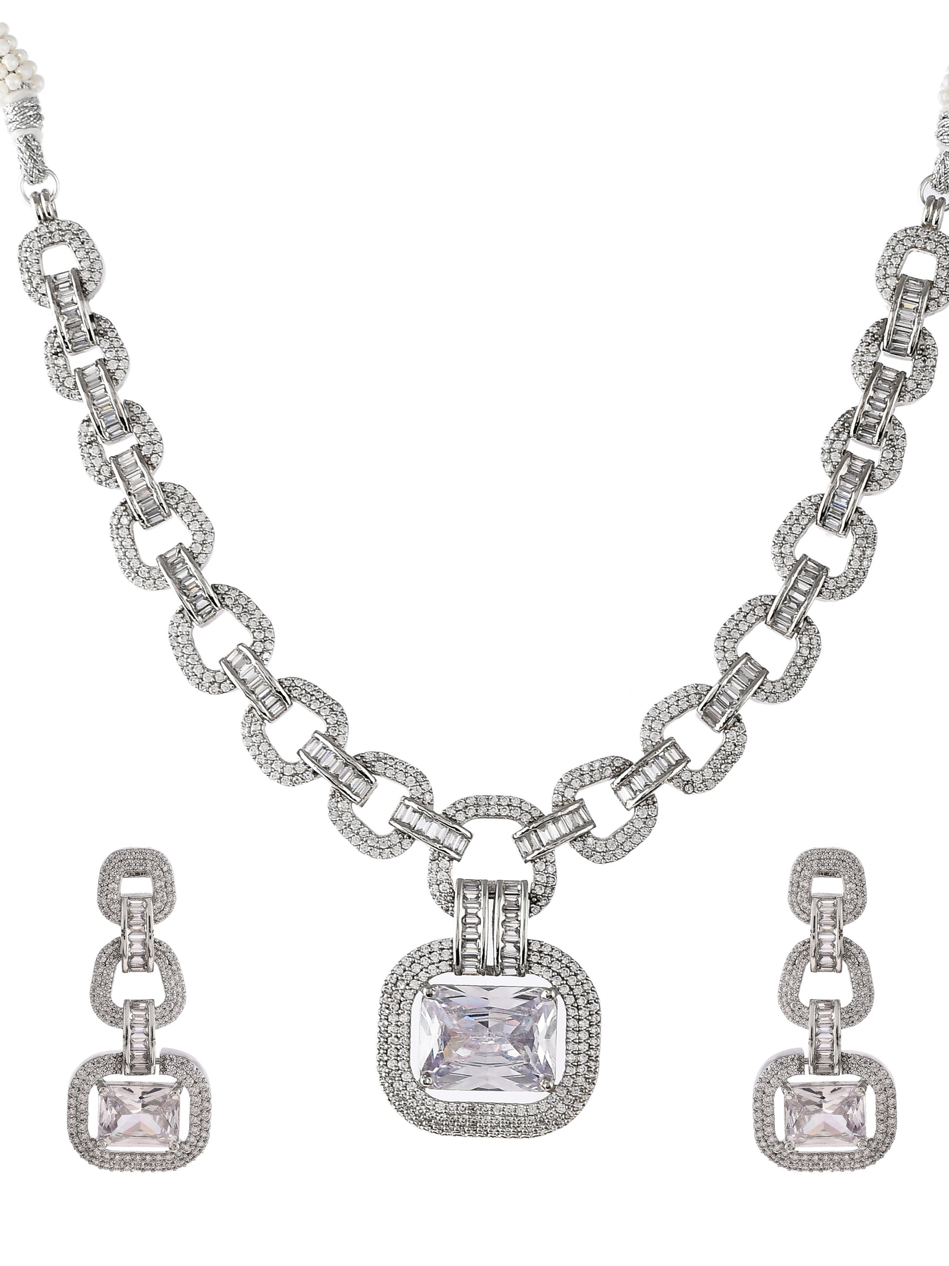 American Diamond Silver Plated Jewellery Set