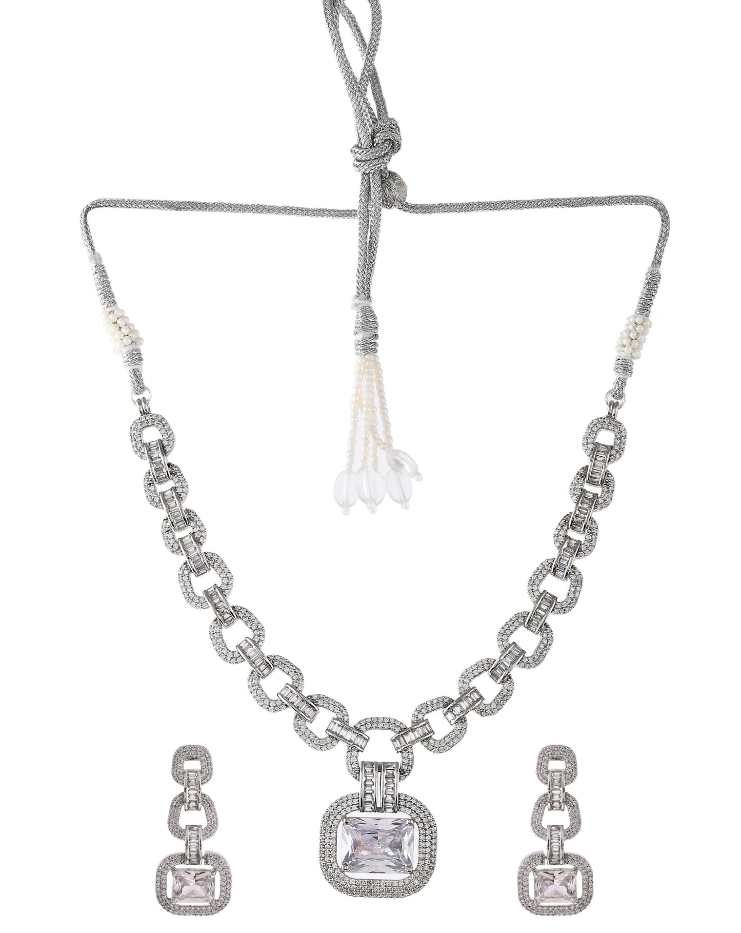 American Diamond Silver Plated Jewellery Set