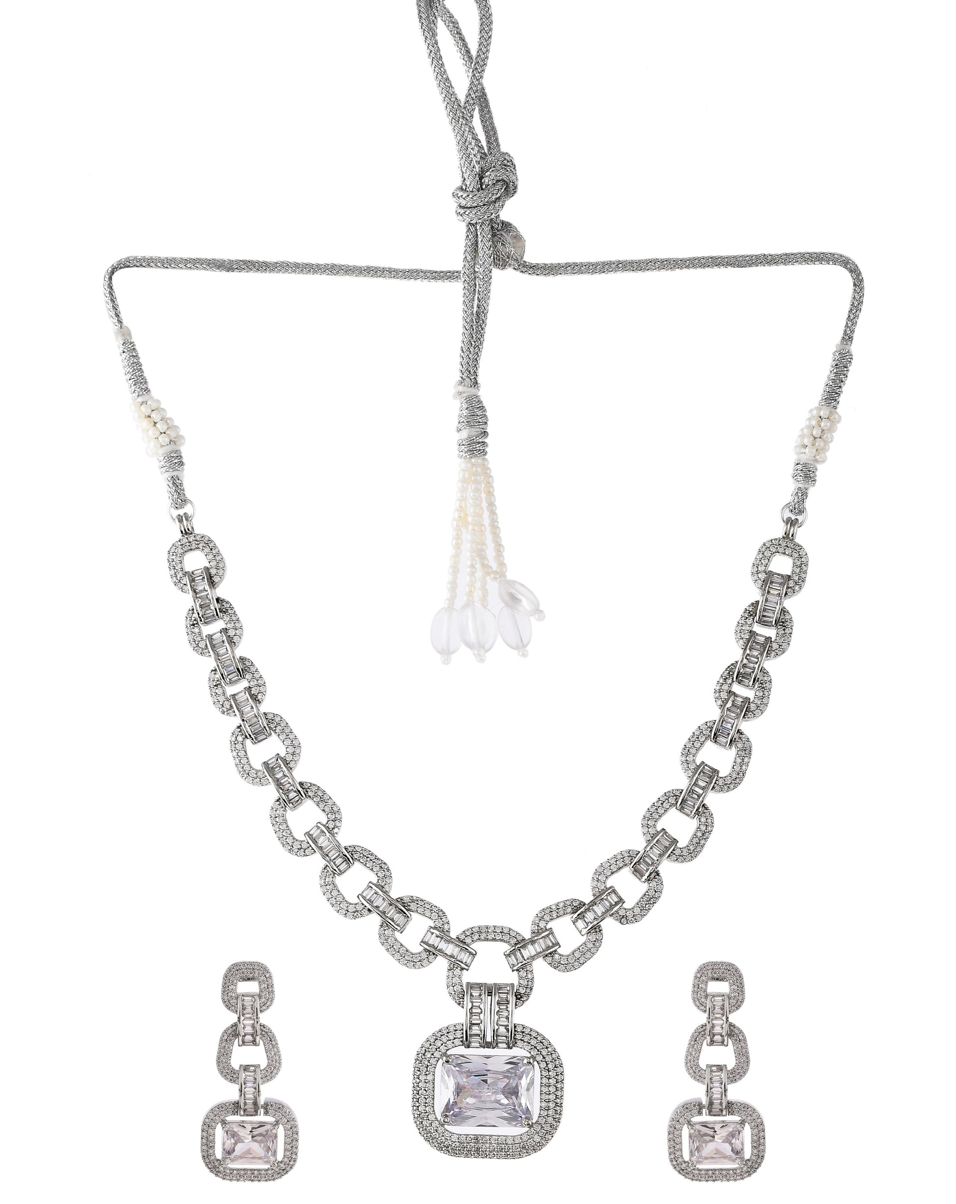 American Diamond Silver Plated Jewellery Set