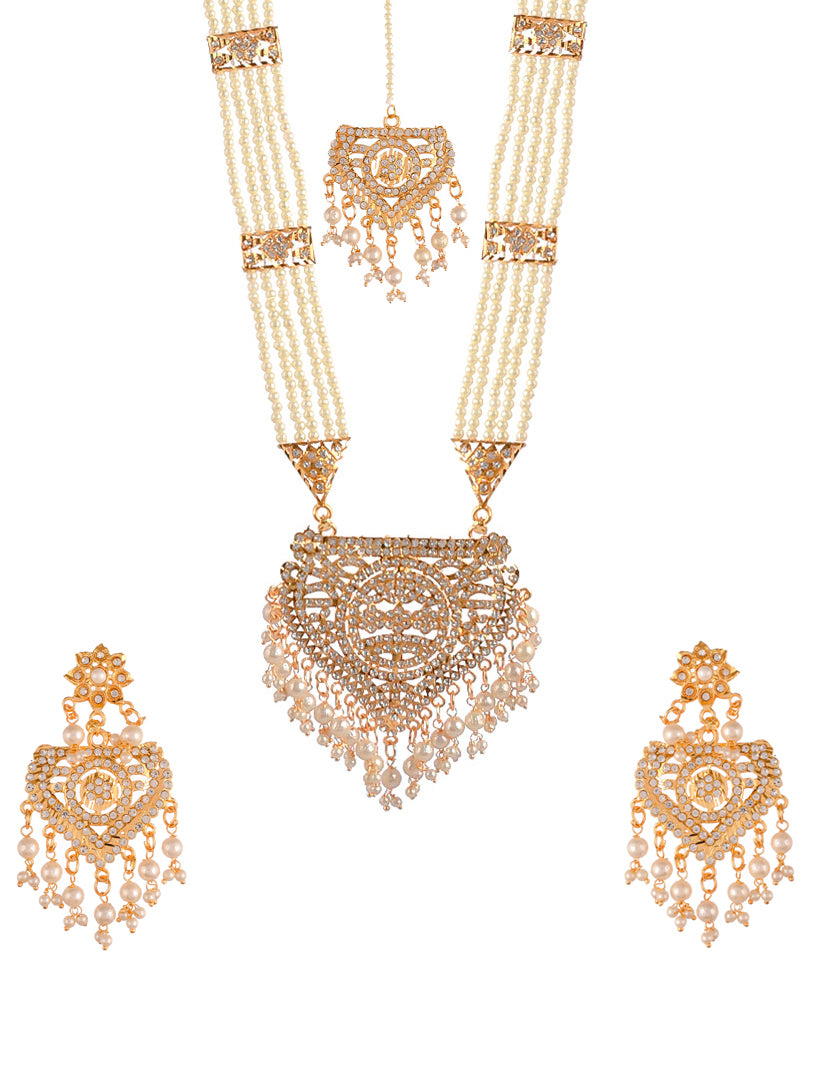 Gold and Pearl Bridal Necklace Set with Matching Earrings