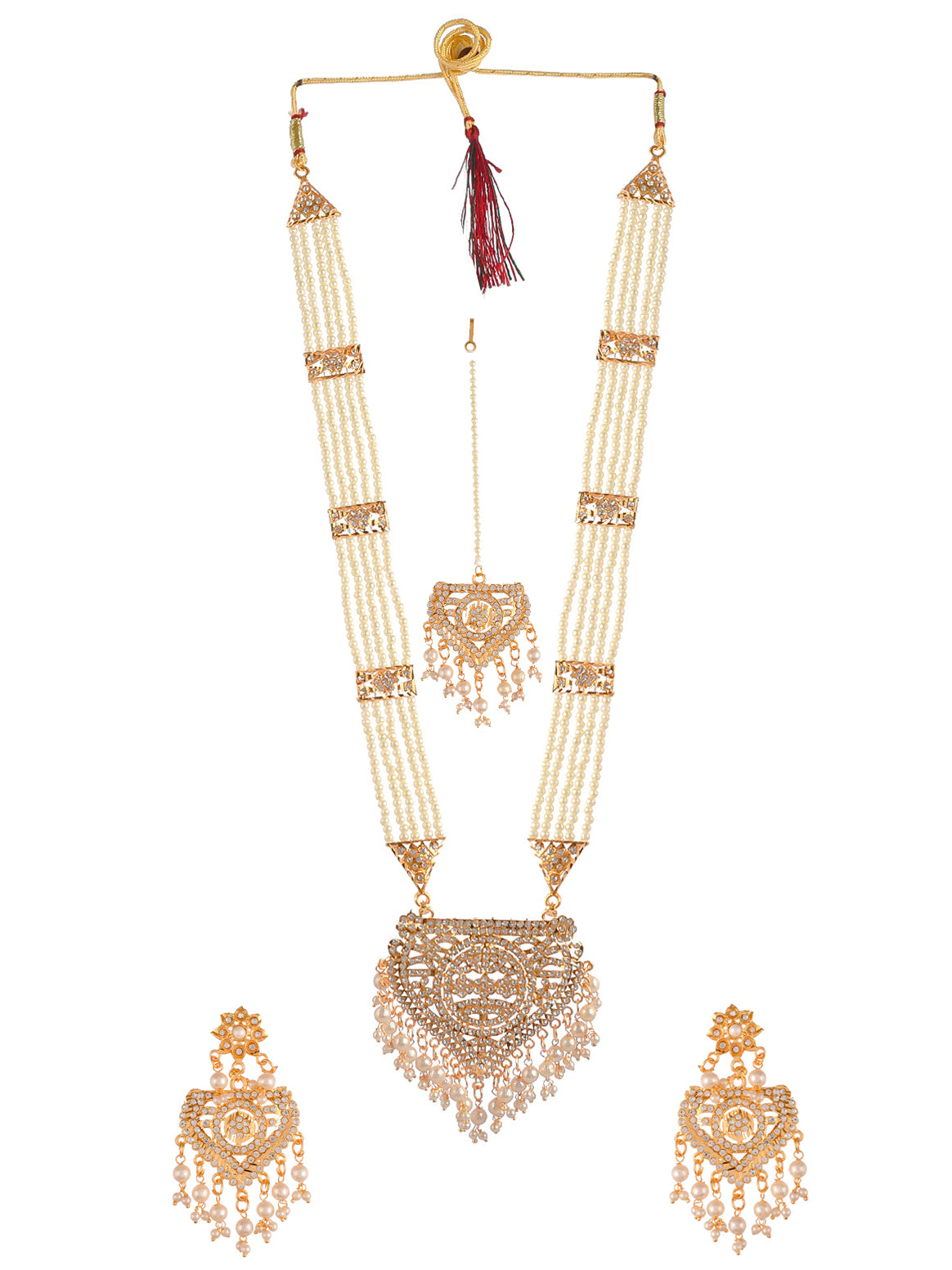 Gold and Pearl Bridal Necklace Set with Matching Earrings