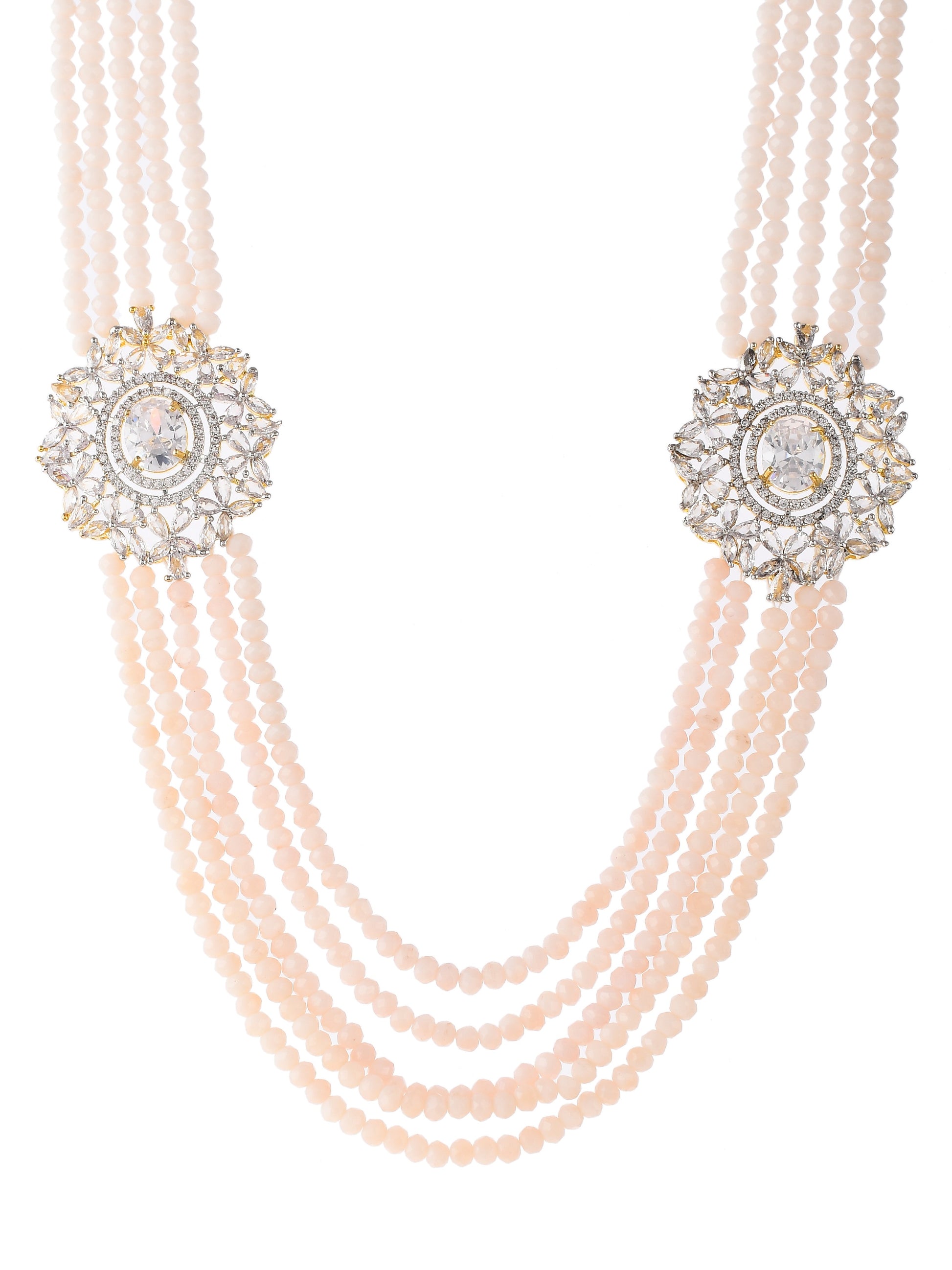 Silver plated Long Layered Side AD Brooch Jewellery Set