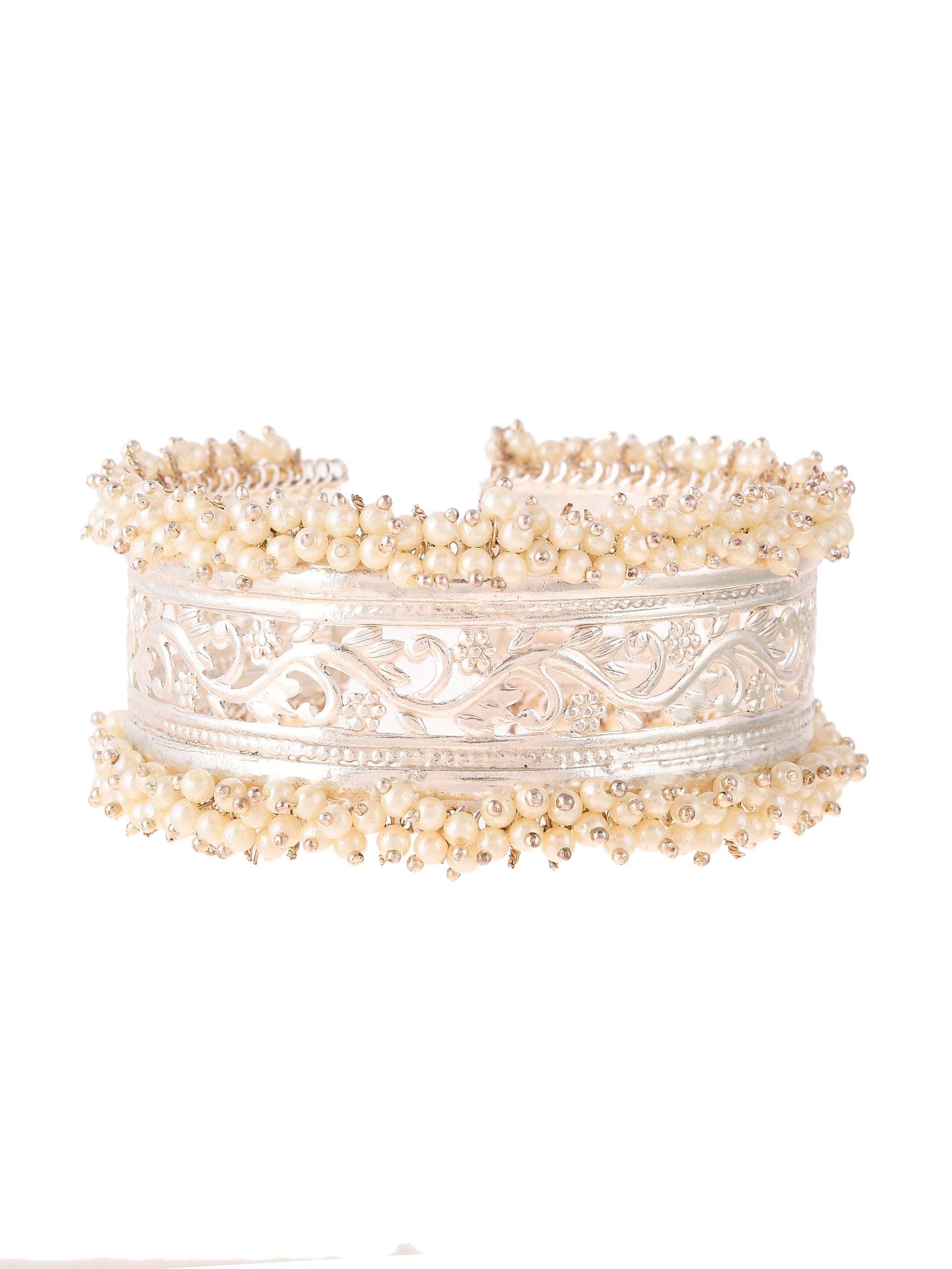 Silver Plated Pearl Handcrafted Cuff Bracelet