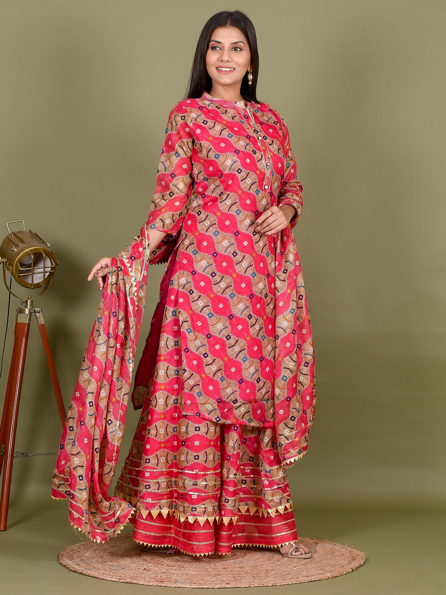 Bandhej Supernet Gotta Work Kurta Set With Dupatta