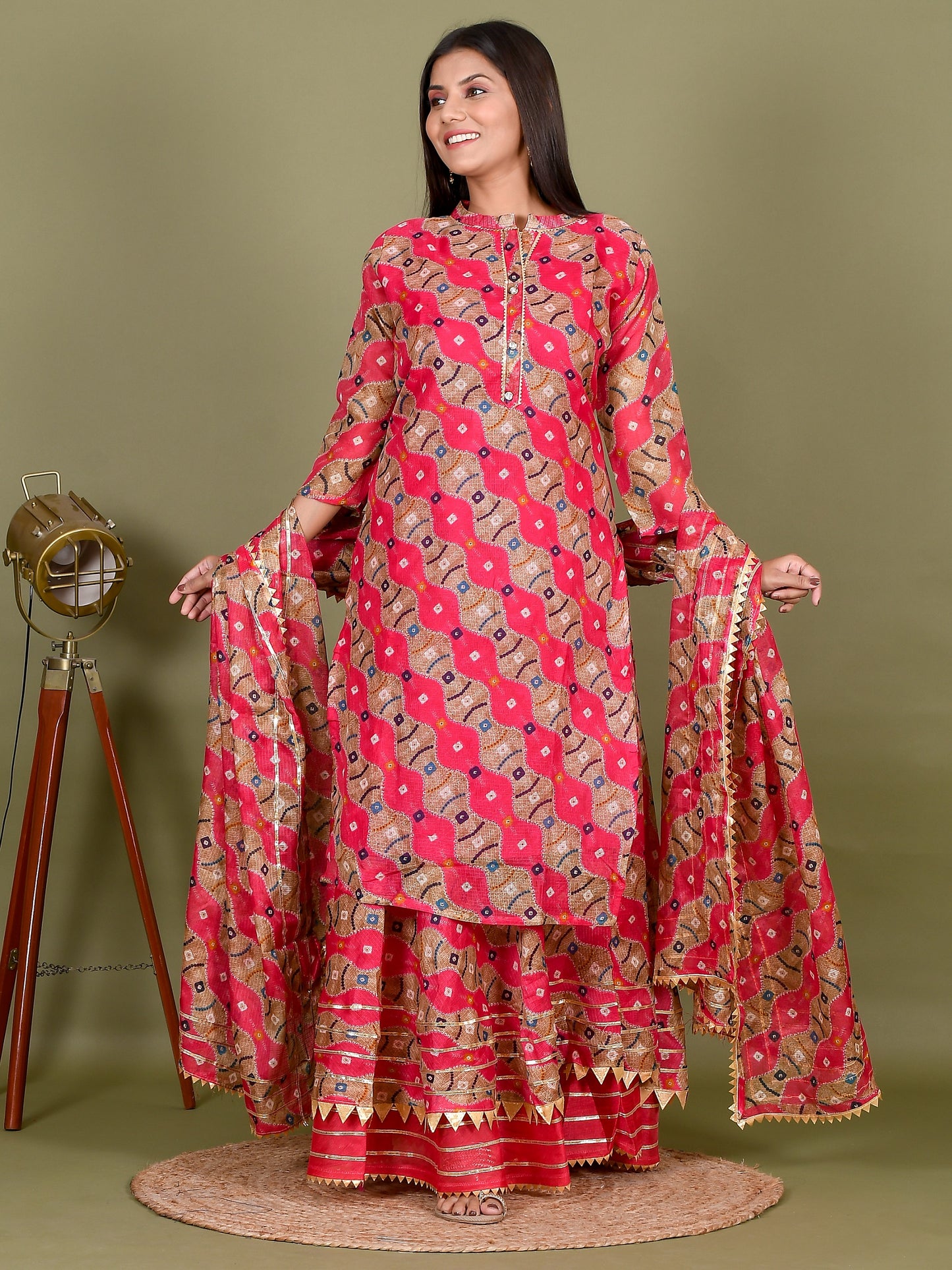 Bandhej Supernet Gotta Work Kurta Set With Dupatta