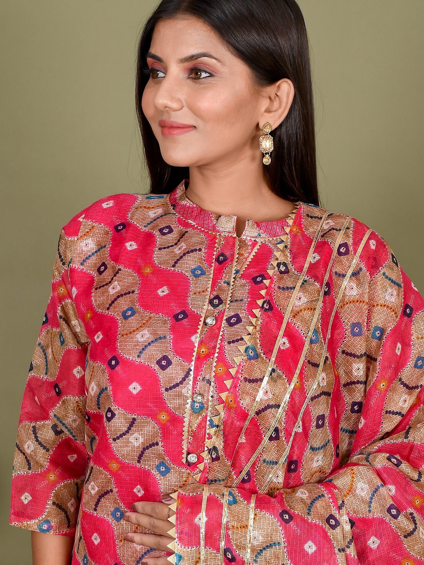 Bandhej Supernet Gotta Work Kurta Set With Dupatta