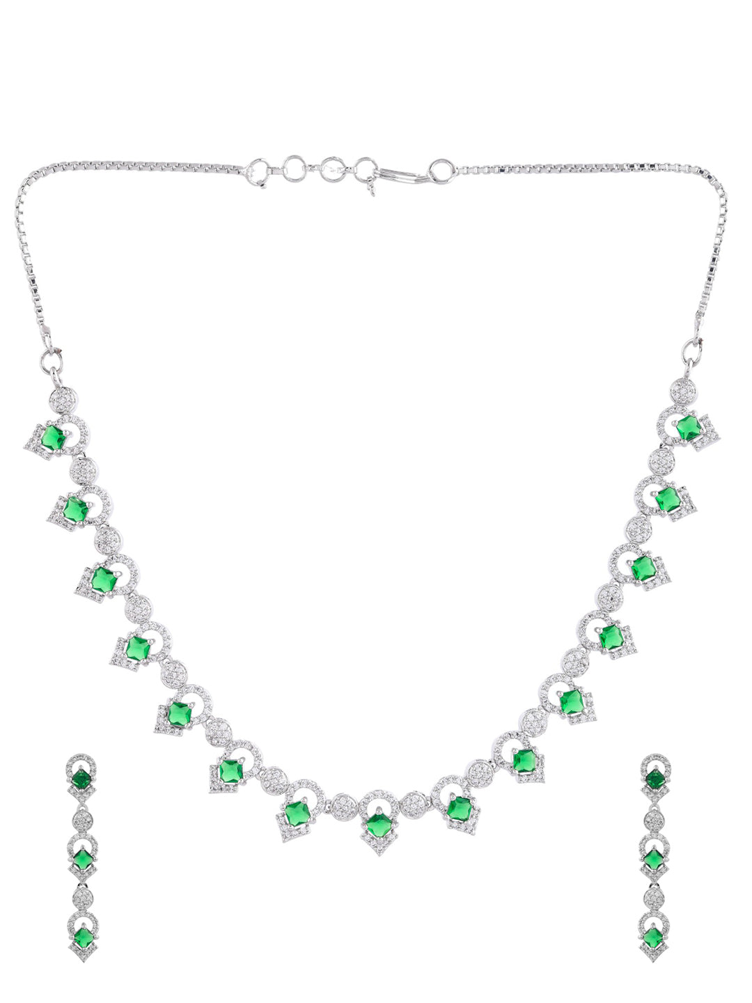 Green American Diamond Jewellery Set For Women