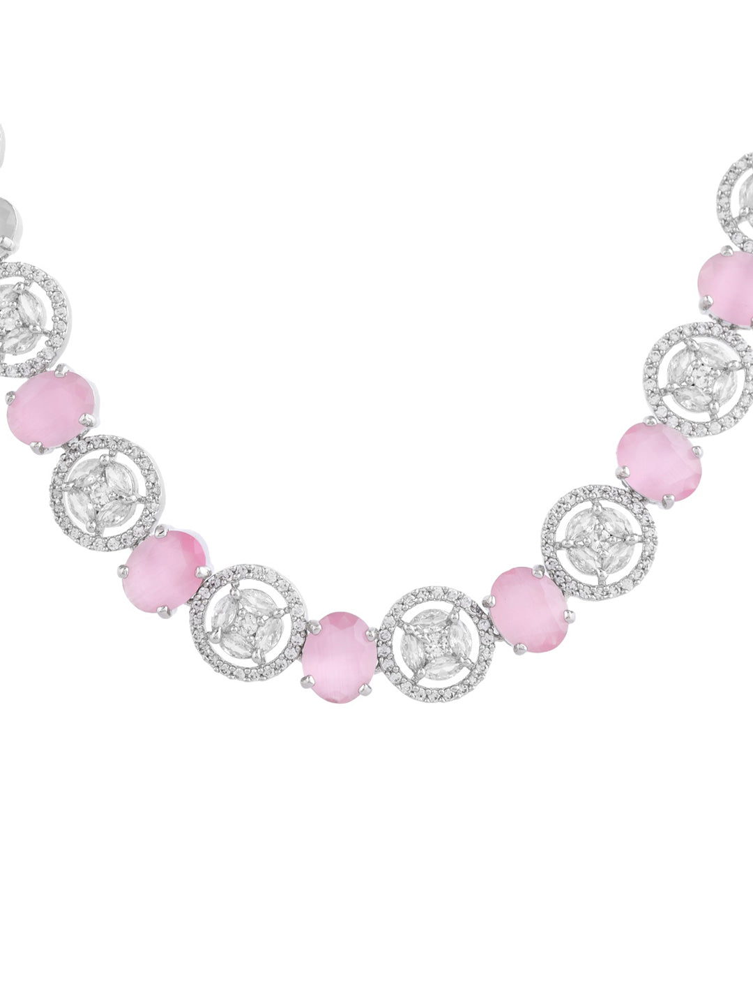 Pink American Diamond Jewellery Set For Women