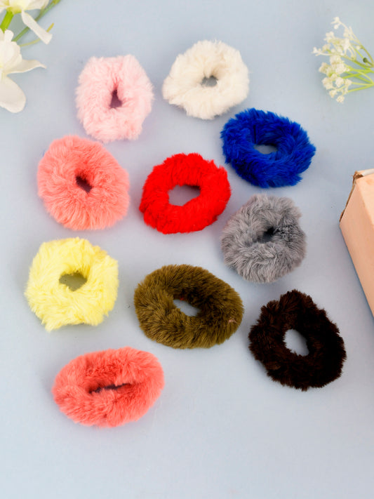 Set of 10 Fur Rubberbands - Hair Accessories for Women Online