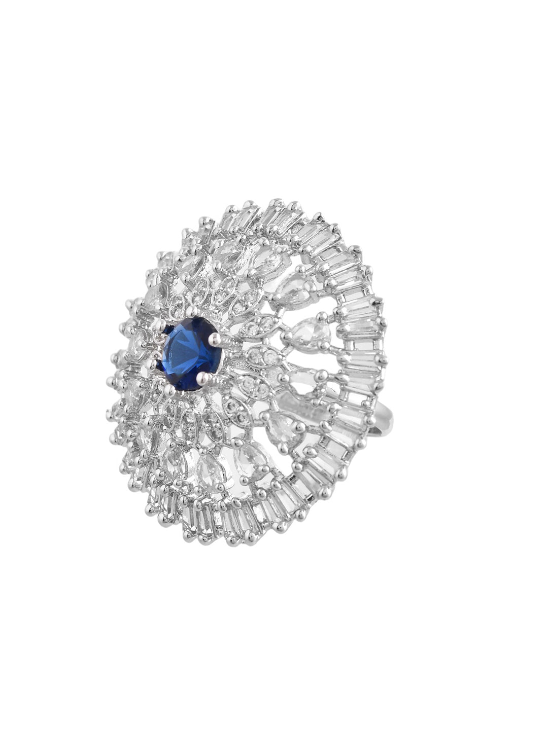 American Diamond-Studded Floral Shaped Cocktail Ring