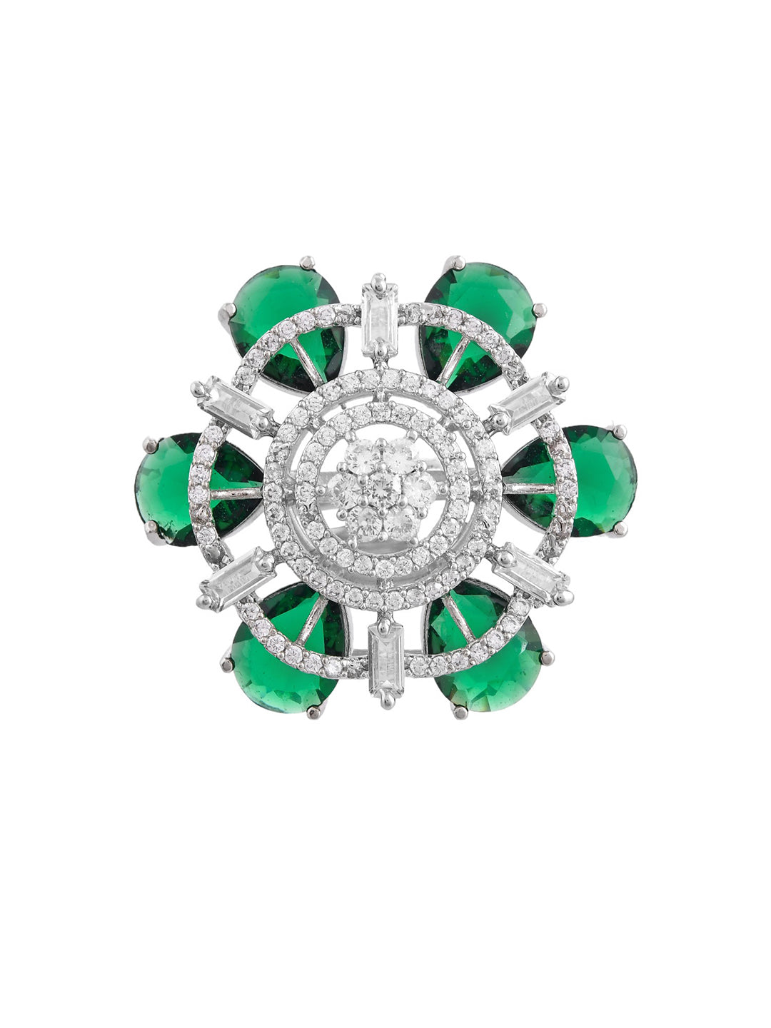 Green American Diamond  Floral Finger Ring for Women