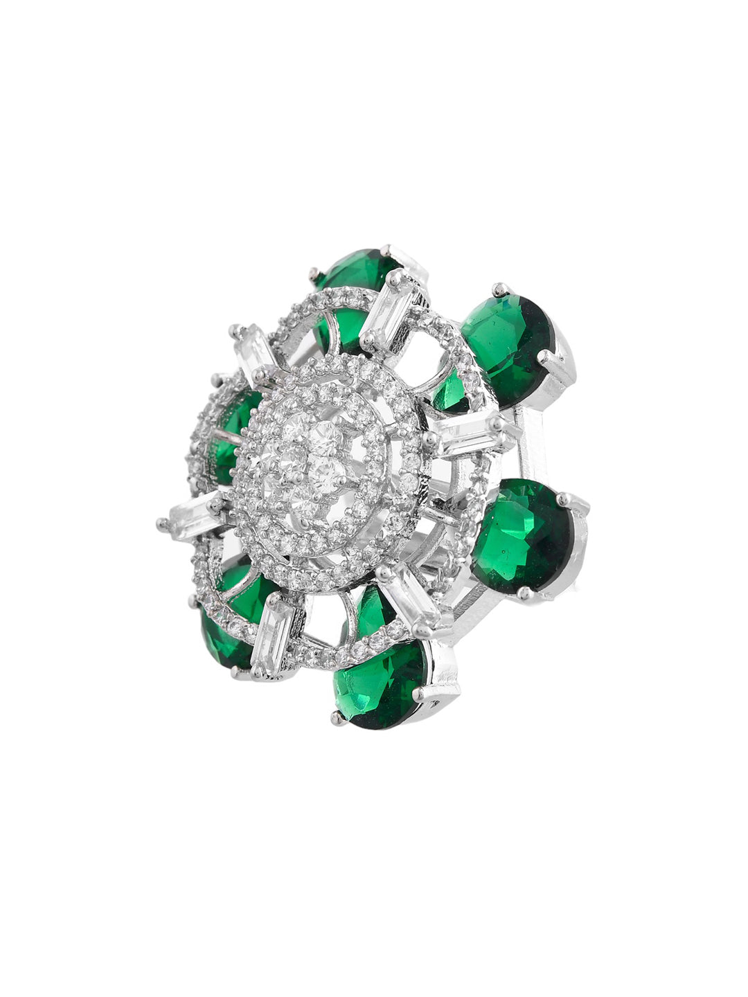 Green American Diamond  Floral Finger Ring for Women