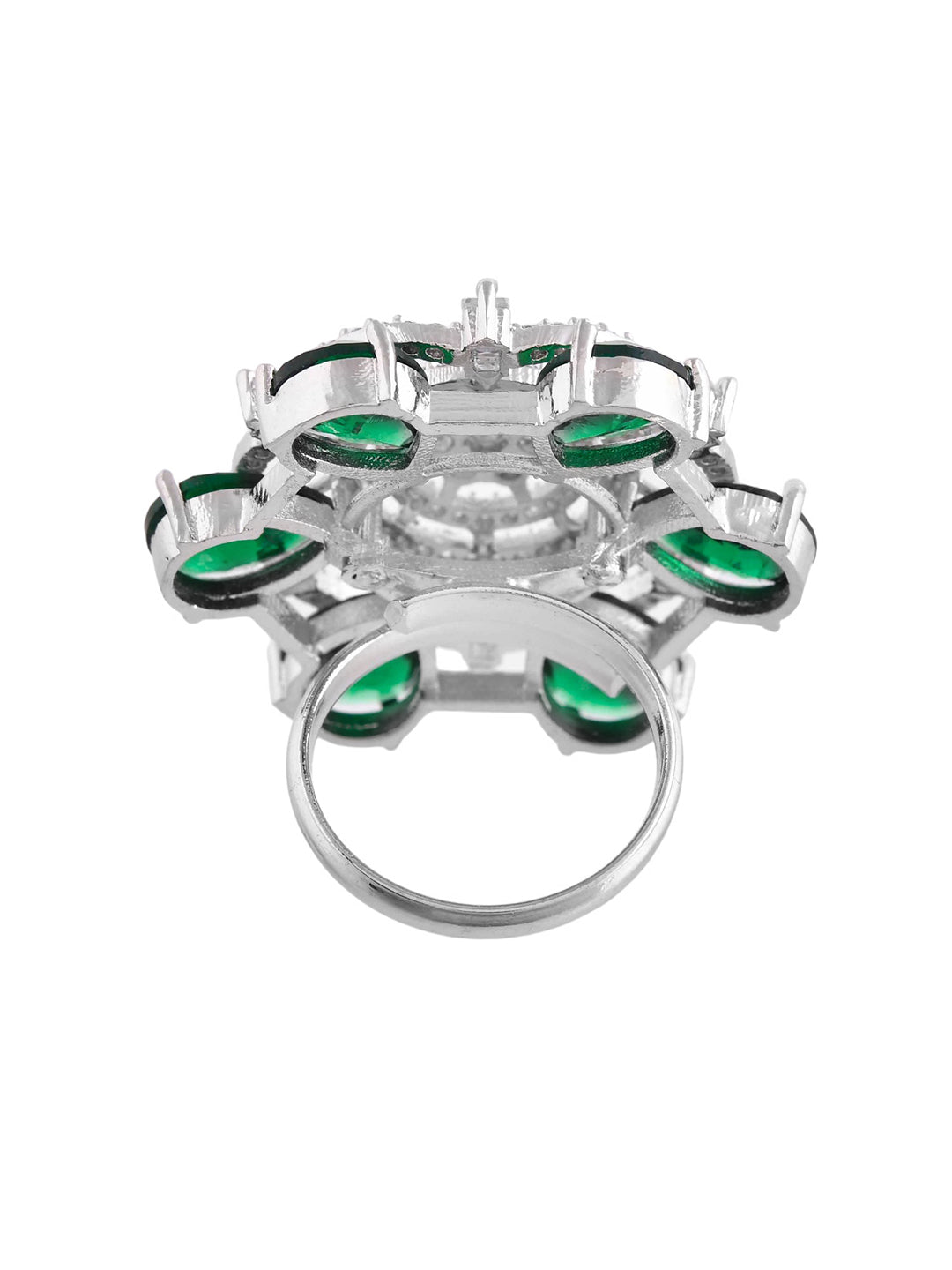 Green American Diamond  Floral Finger Ring for Women