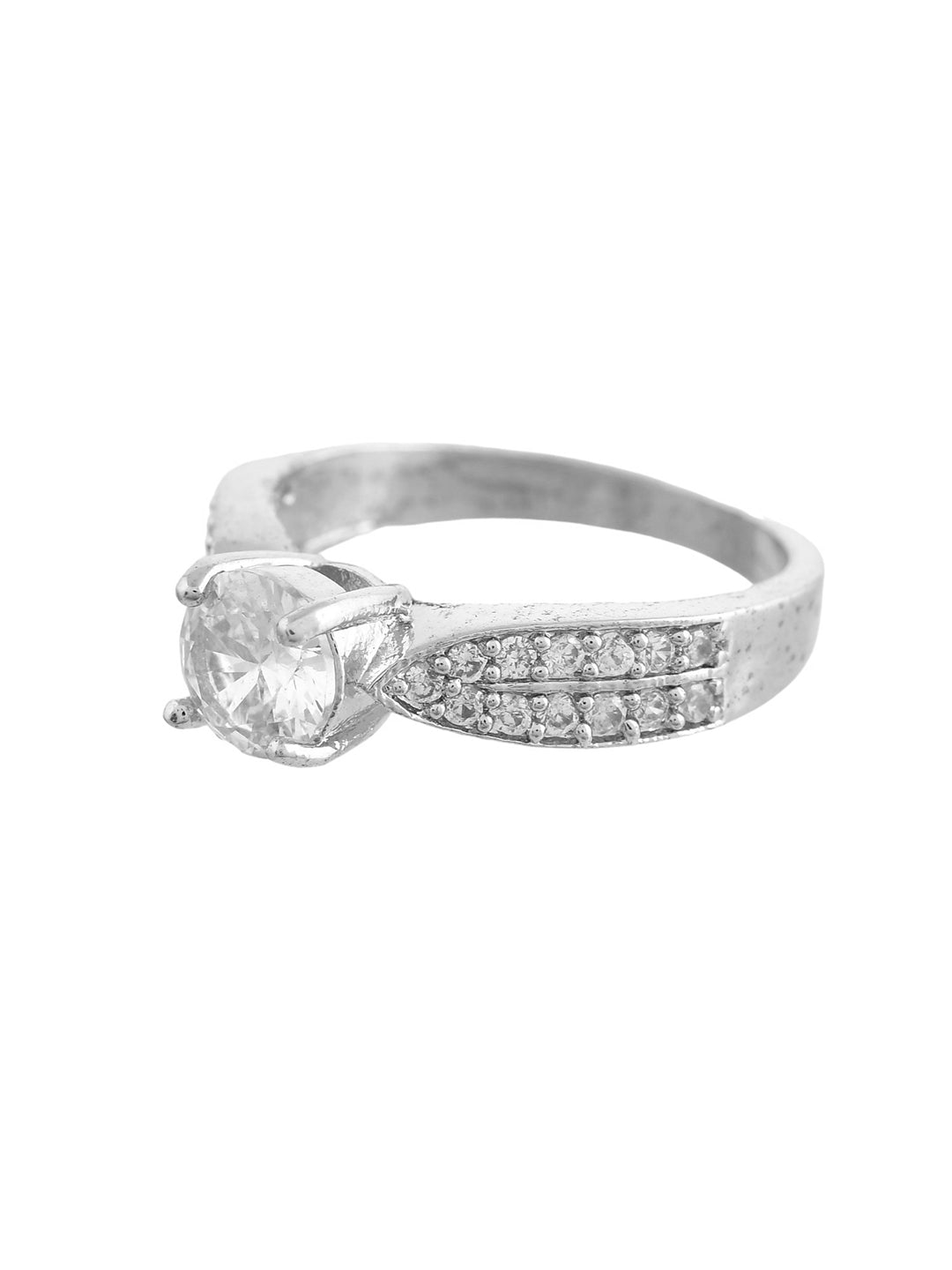 White American  Dimond Studded  Silver-Plated Finger Ring