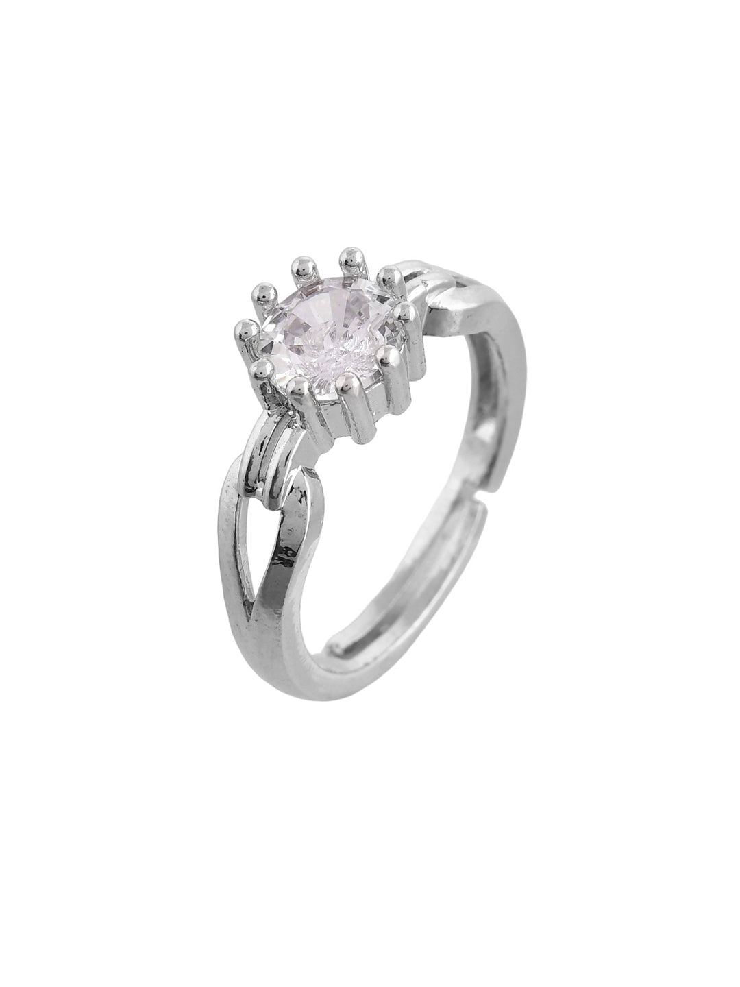 White American Dimond Studded  Silver-Plated Finger Ring